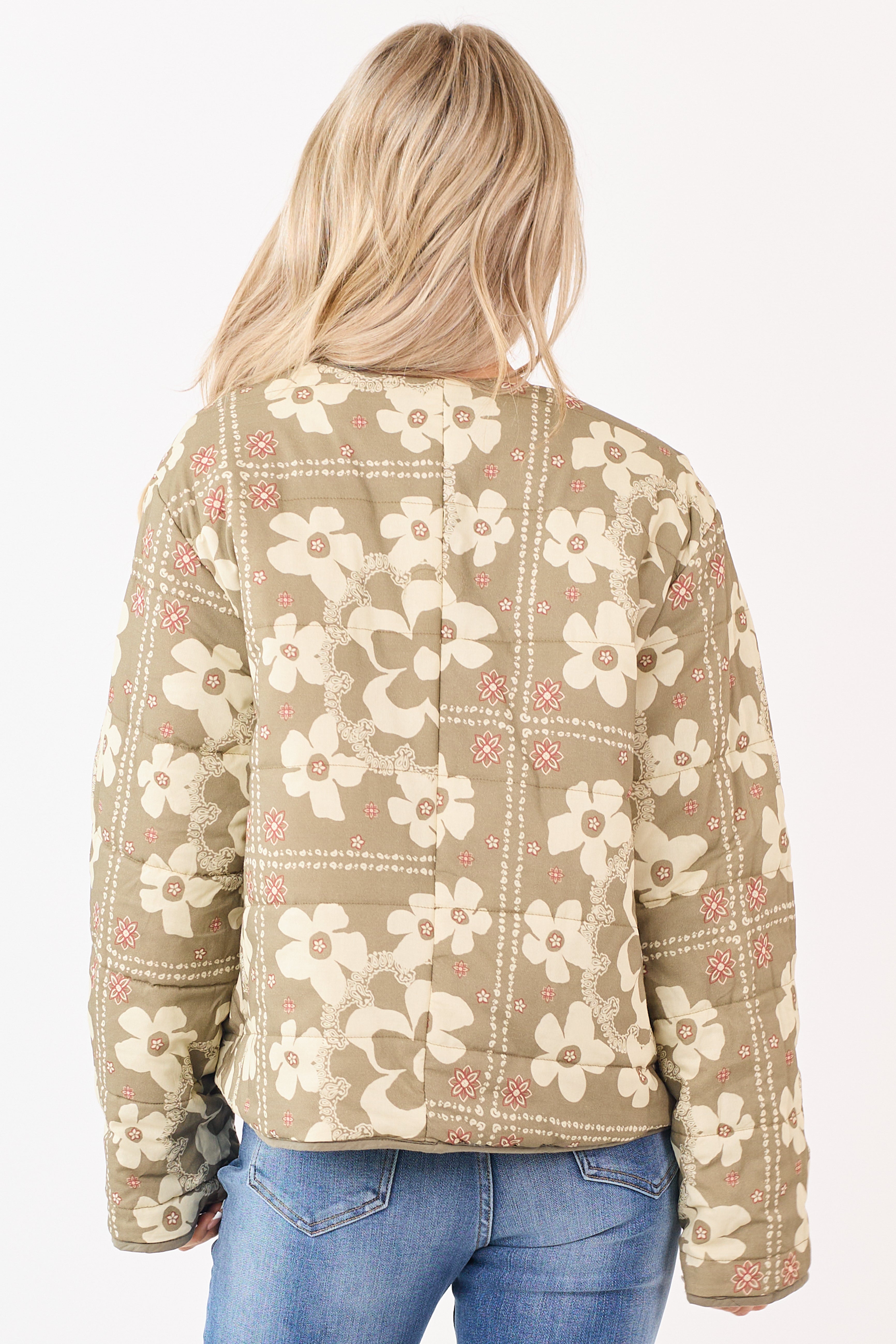 Light Olive Reversible Quilted Cotton Jacket