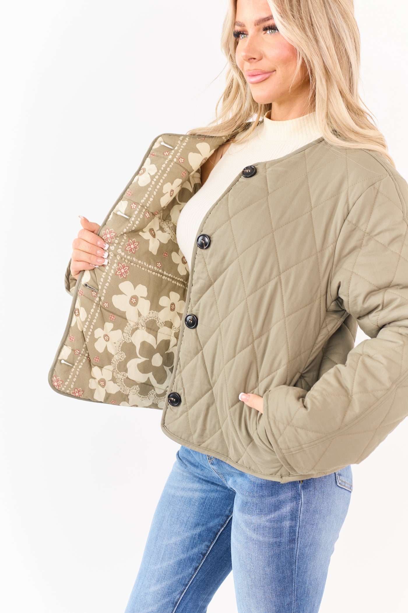 Light Olive Reversible Quilted Cotton Jacket