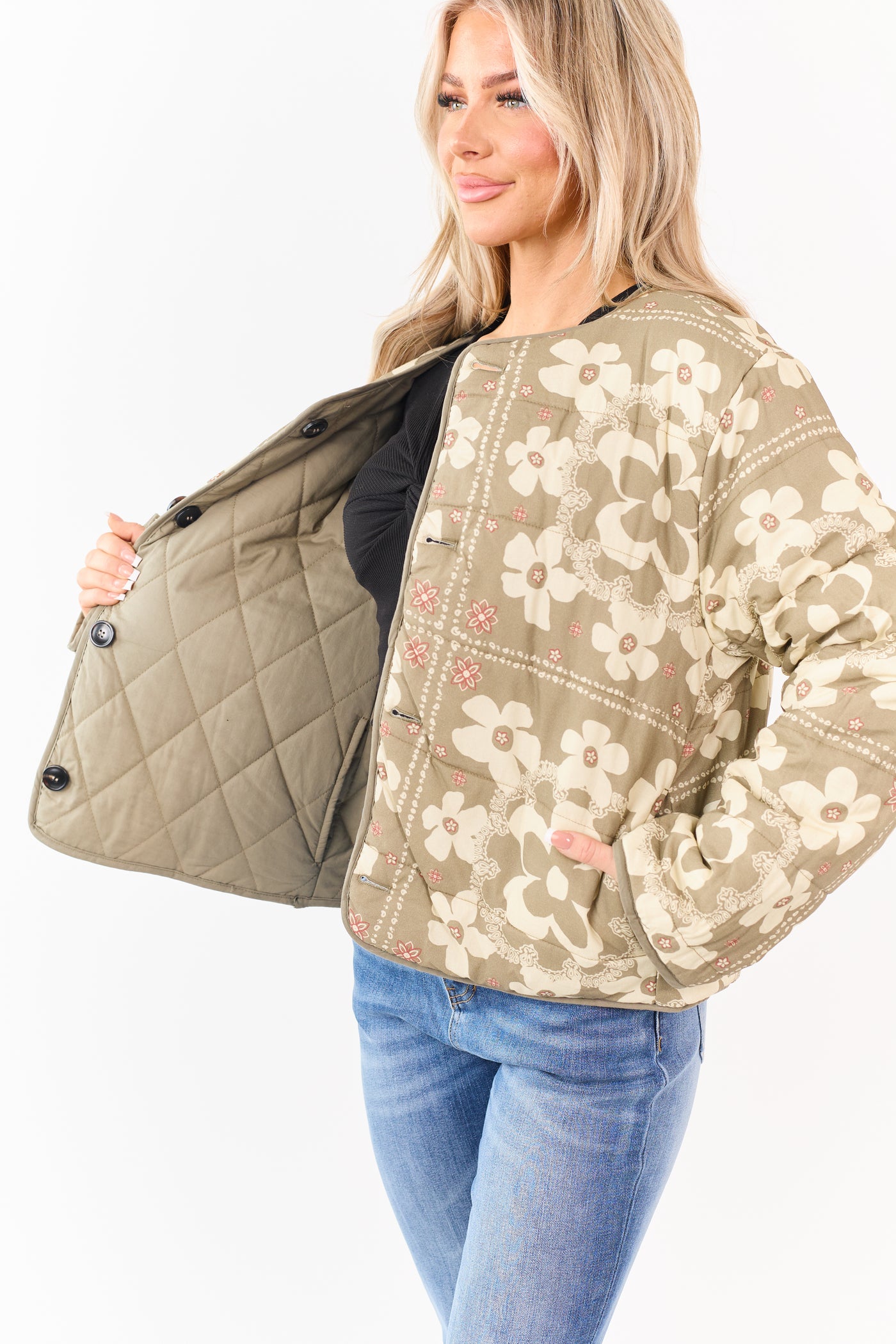Light Olive Reversible Quilted Cotton Jacket