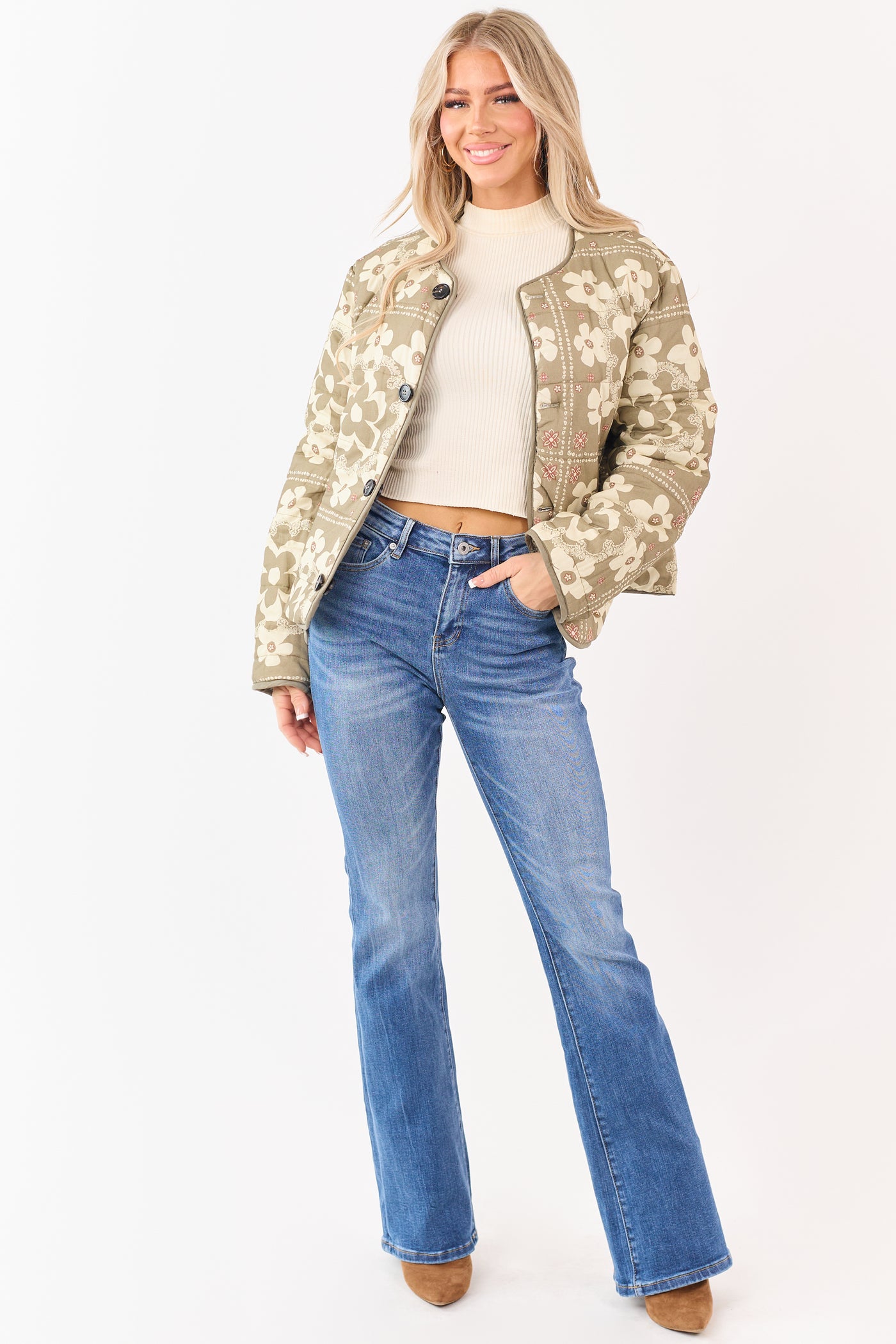 Light Olive Reversible Quilted Cotton Jacket