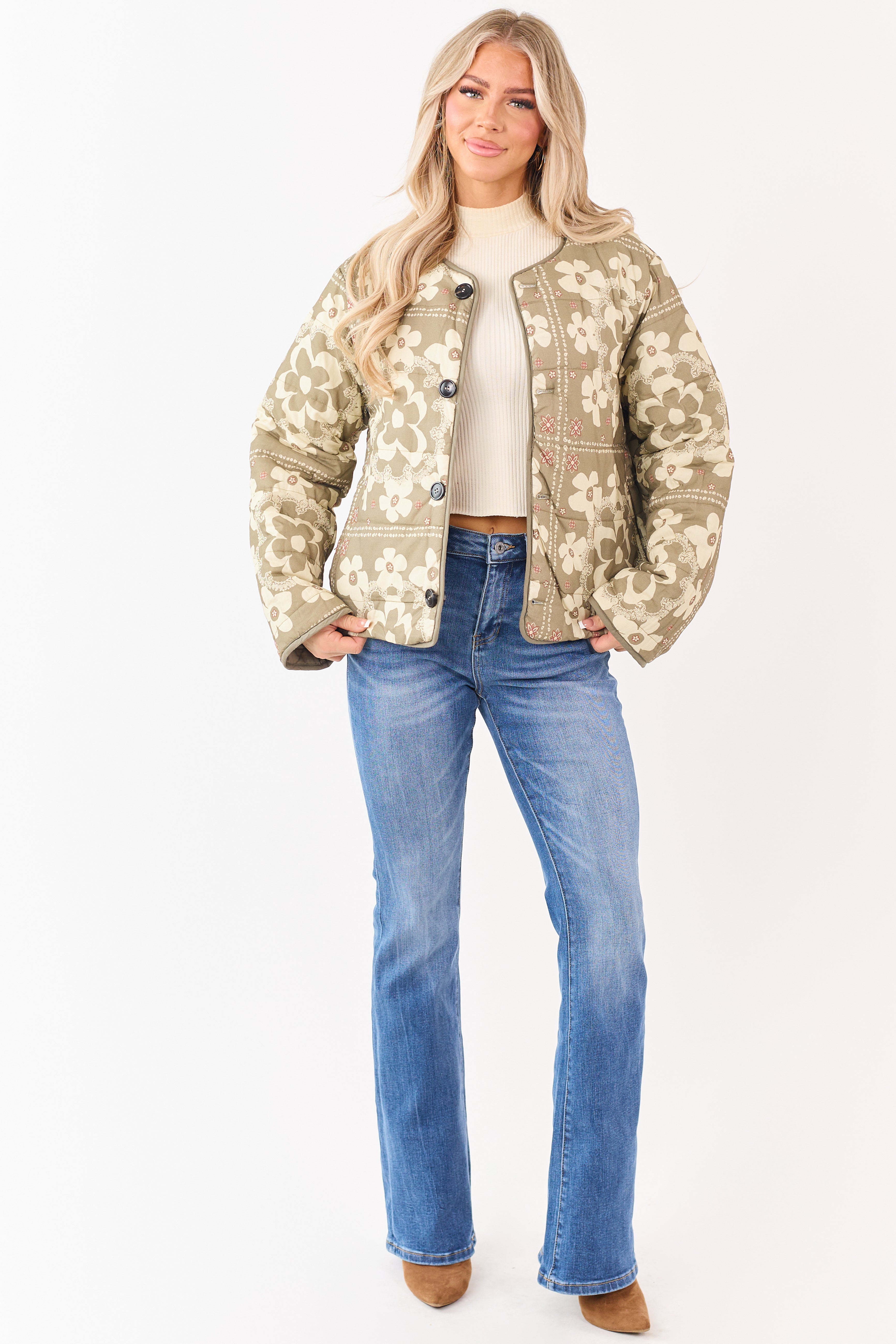 Light Olive Reversible Quilted Cotton Jacket