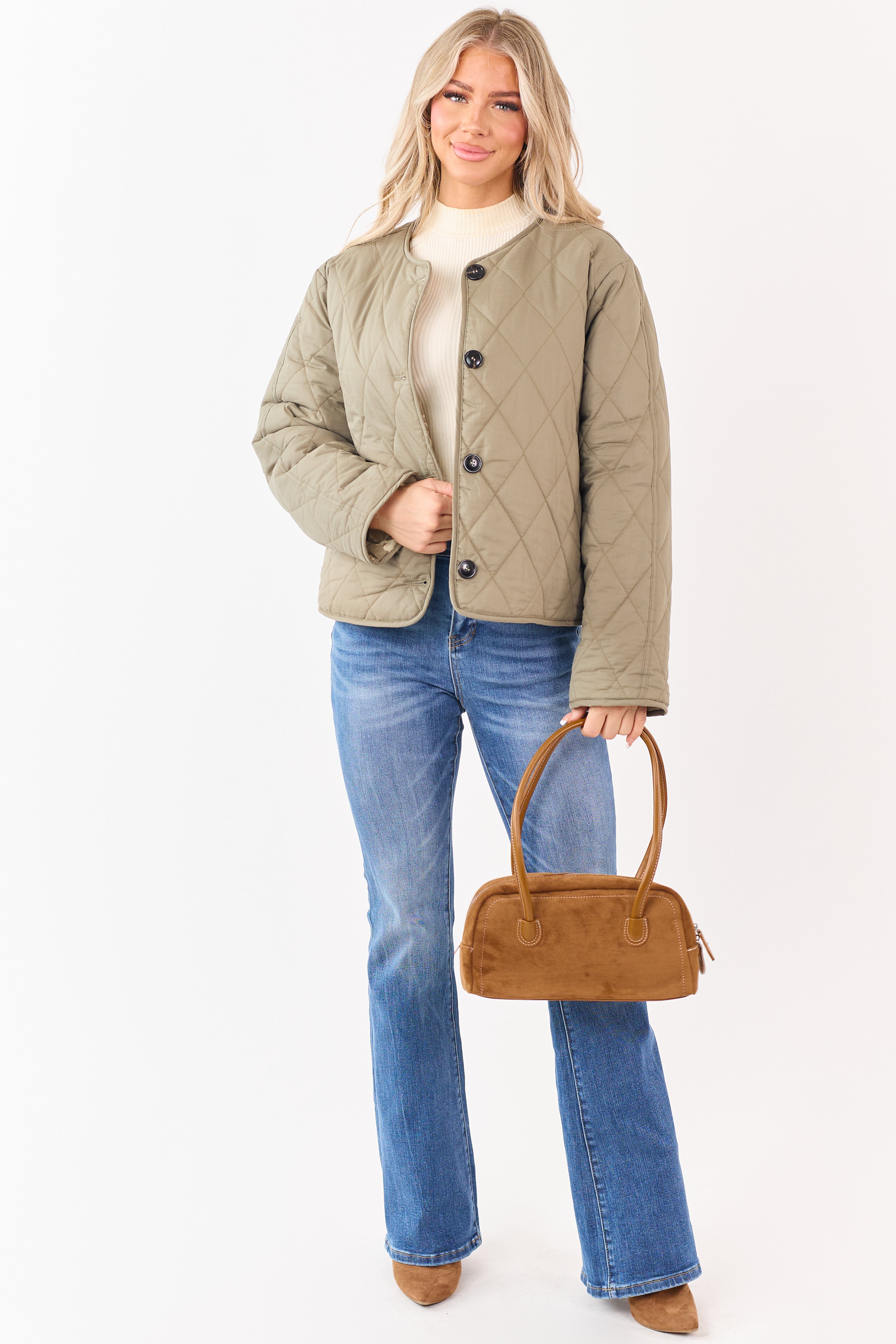 Light Olive Reversible Quilted Cotton Jacket