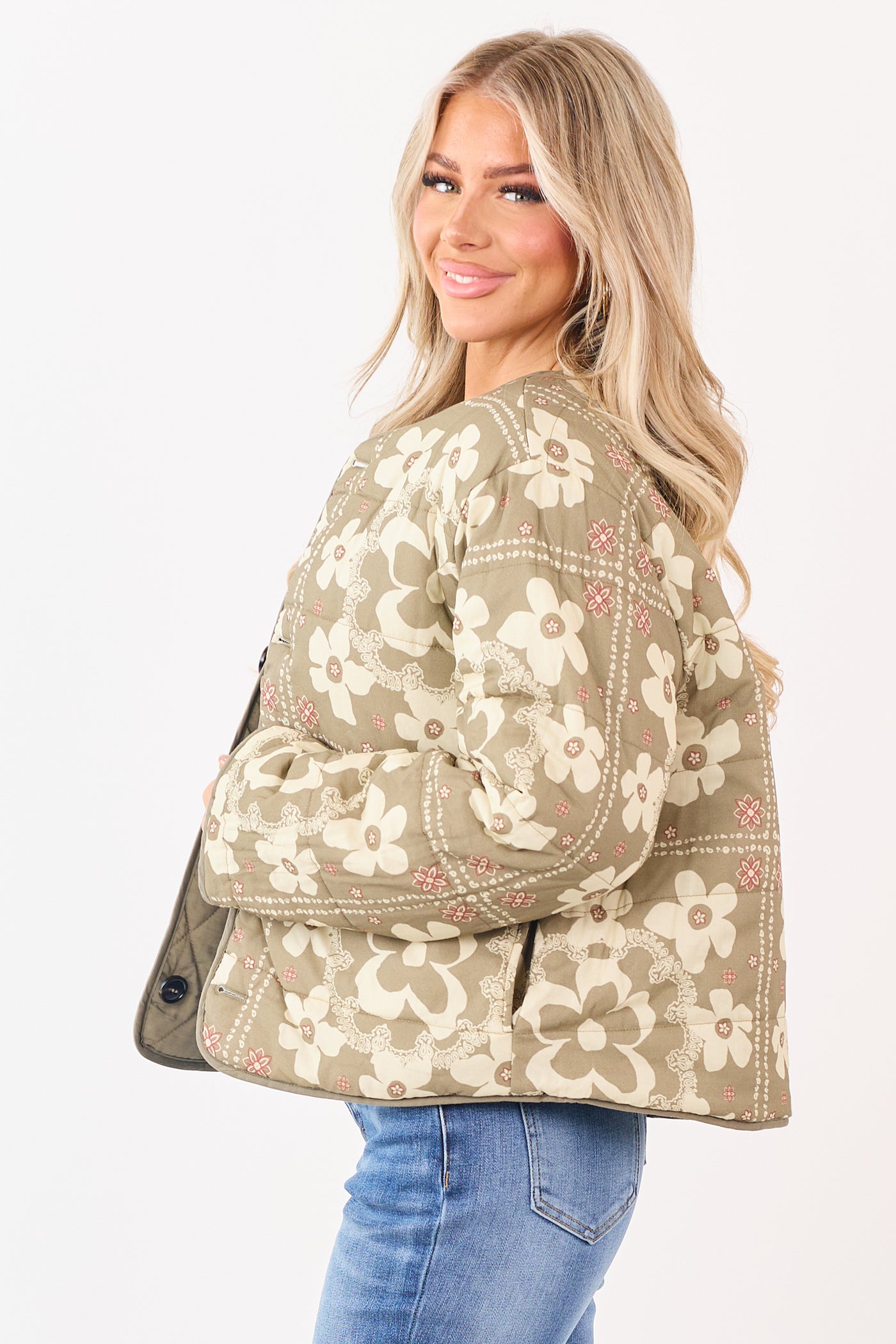 Light Olive Reversible Quilted Cotton Jacket