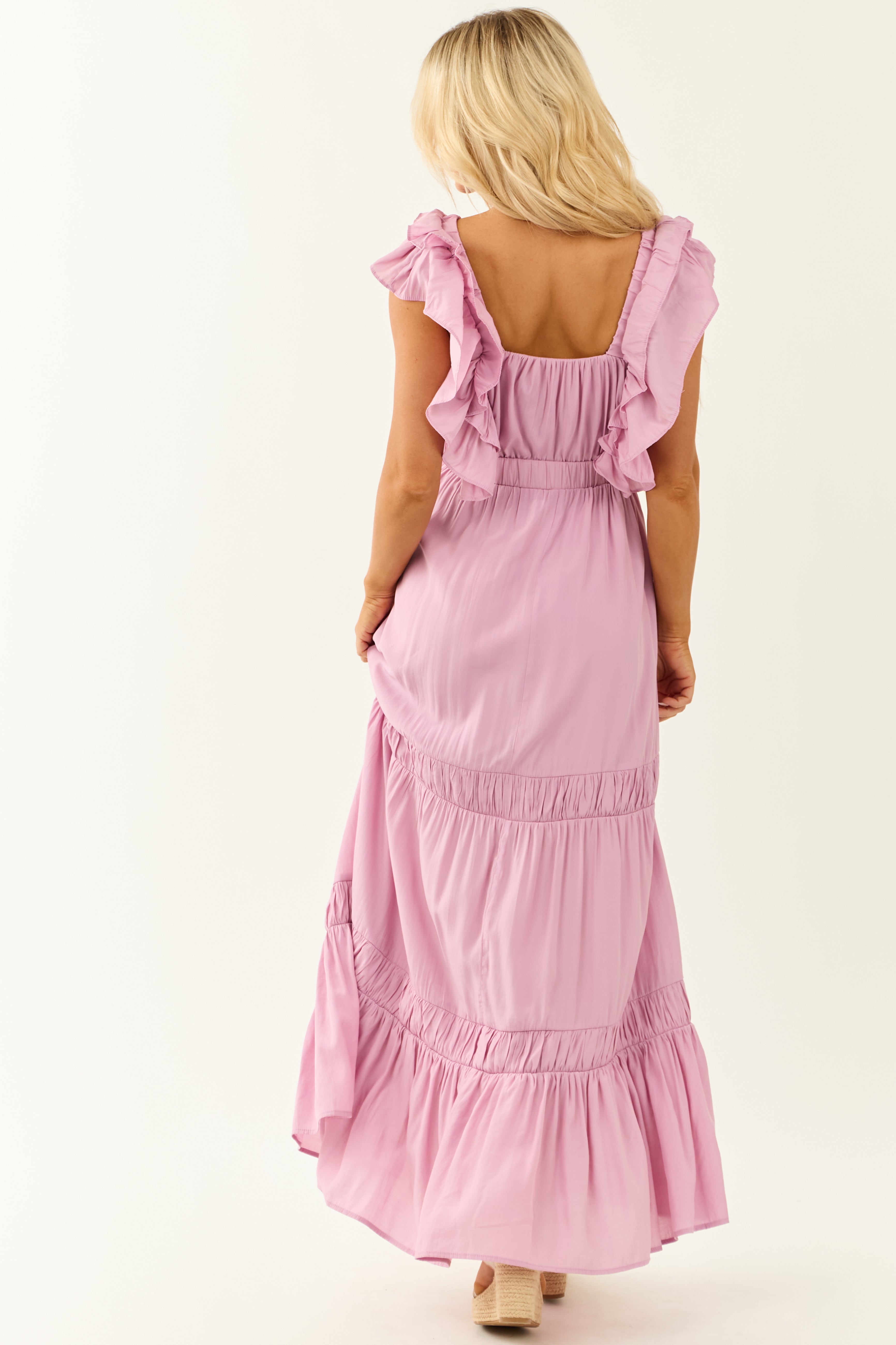 Light Orchid Ruffle Cap Sleeve Maxi Dress