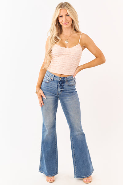 Light Peach Tiered Ruffle Cropped Cami Top