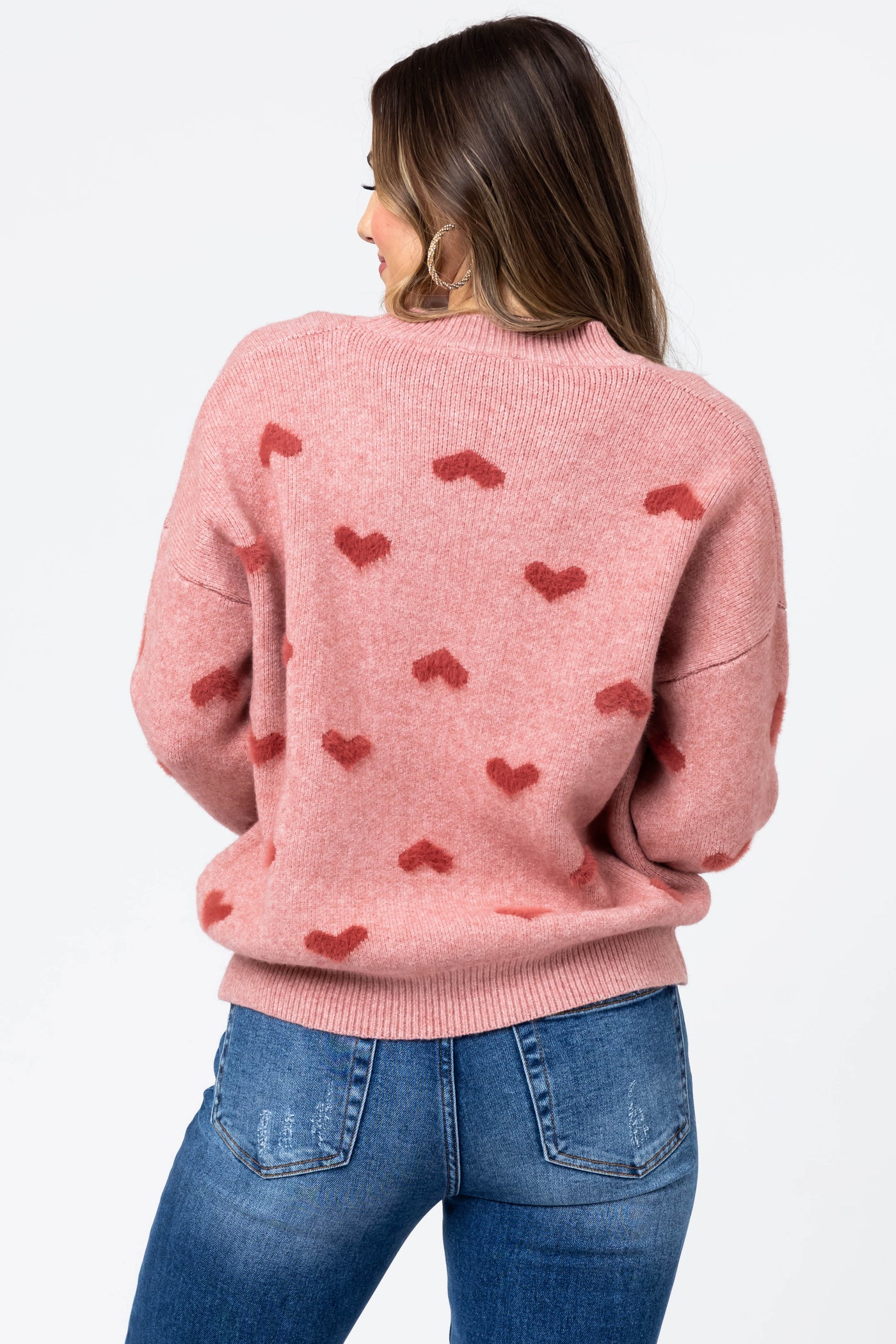 Light Punch Heart Pattern Long Sleeve Sweater