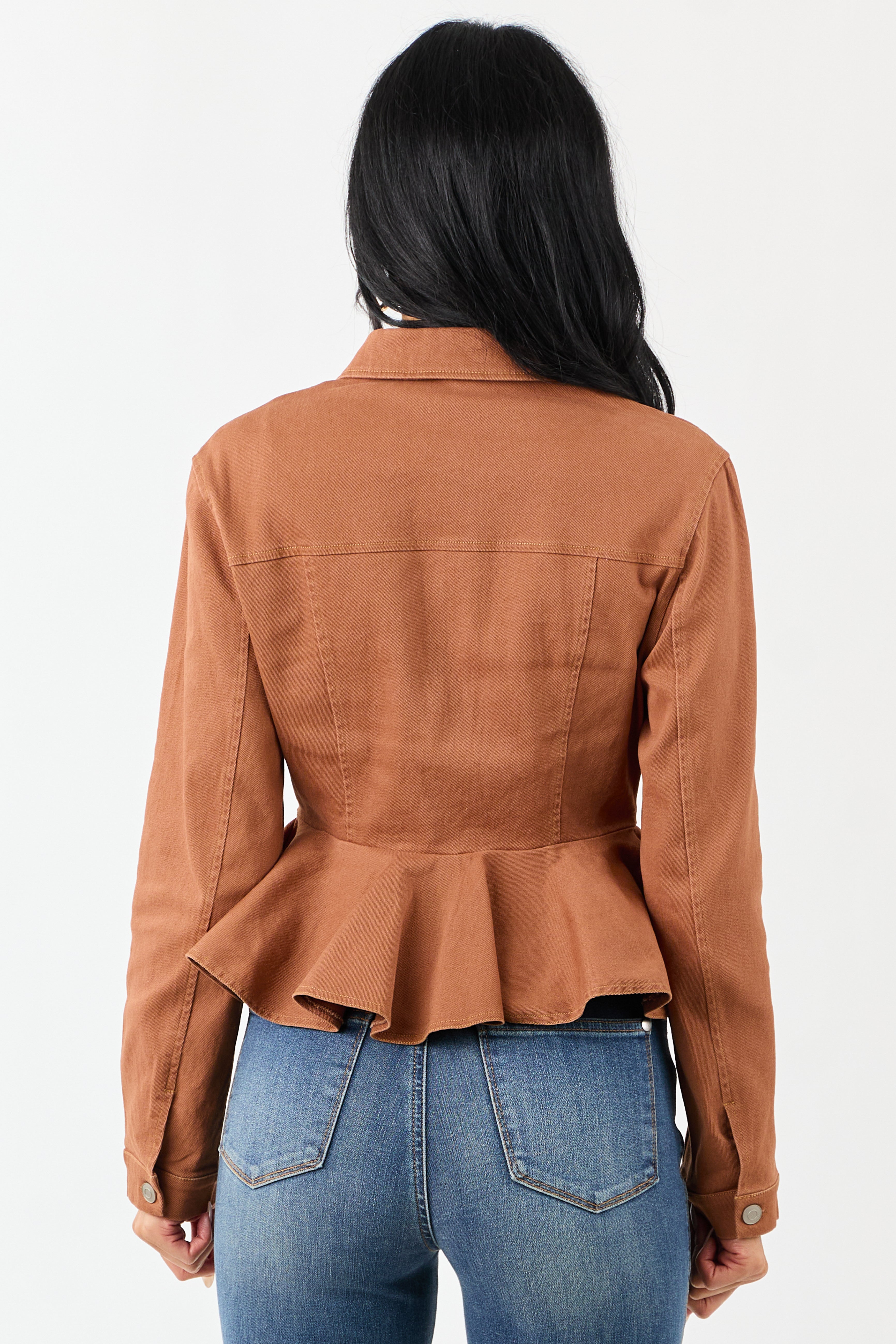Light Spice Denim Button Up Peplum Jacket