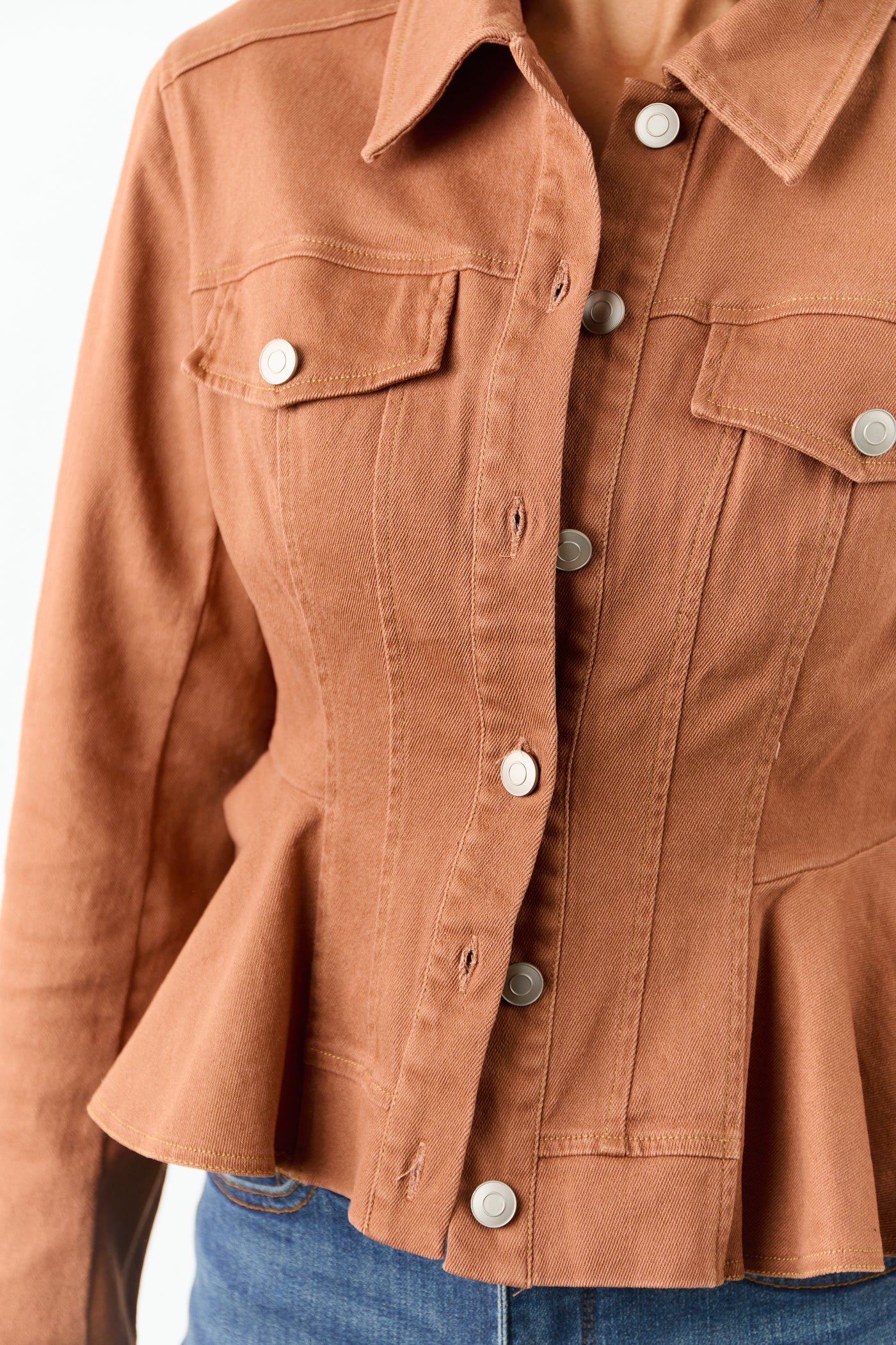Light Spice Denim Button Up Peplum Jacket