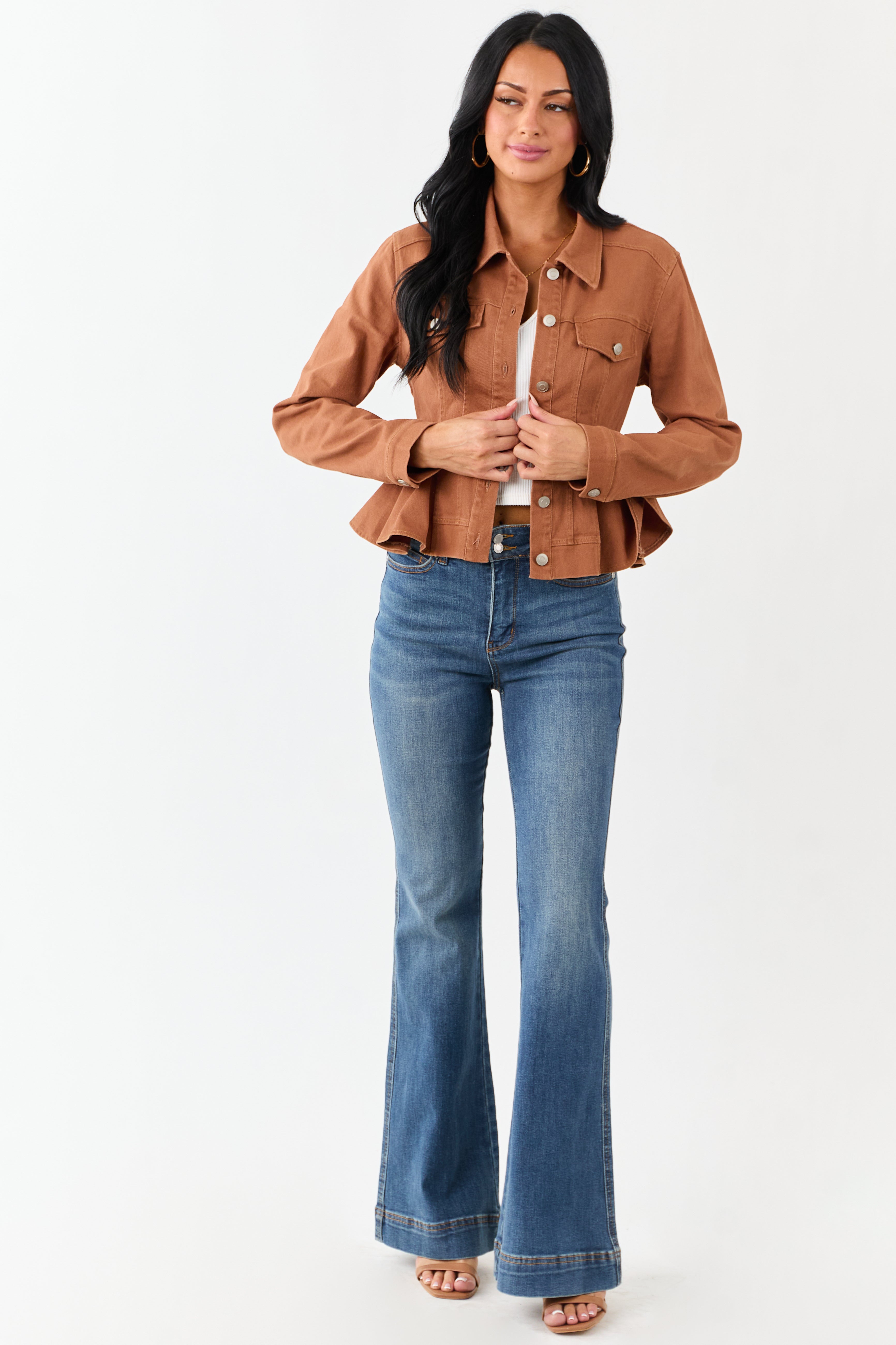 Light Spice Denim Button Up Peplum Jacket