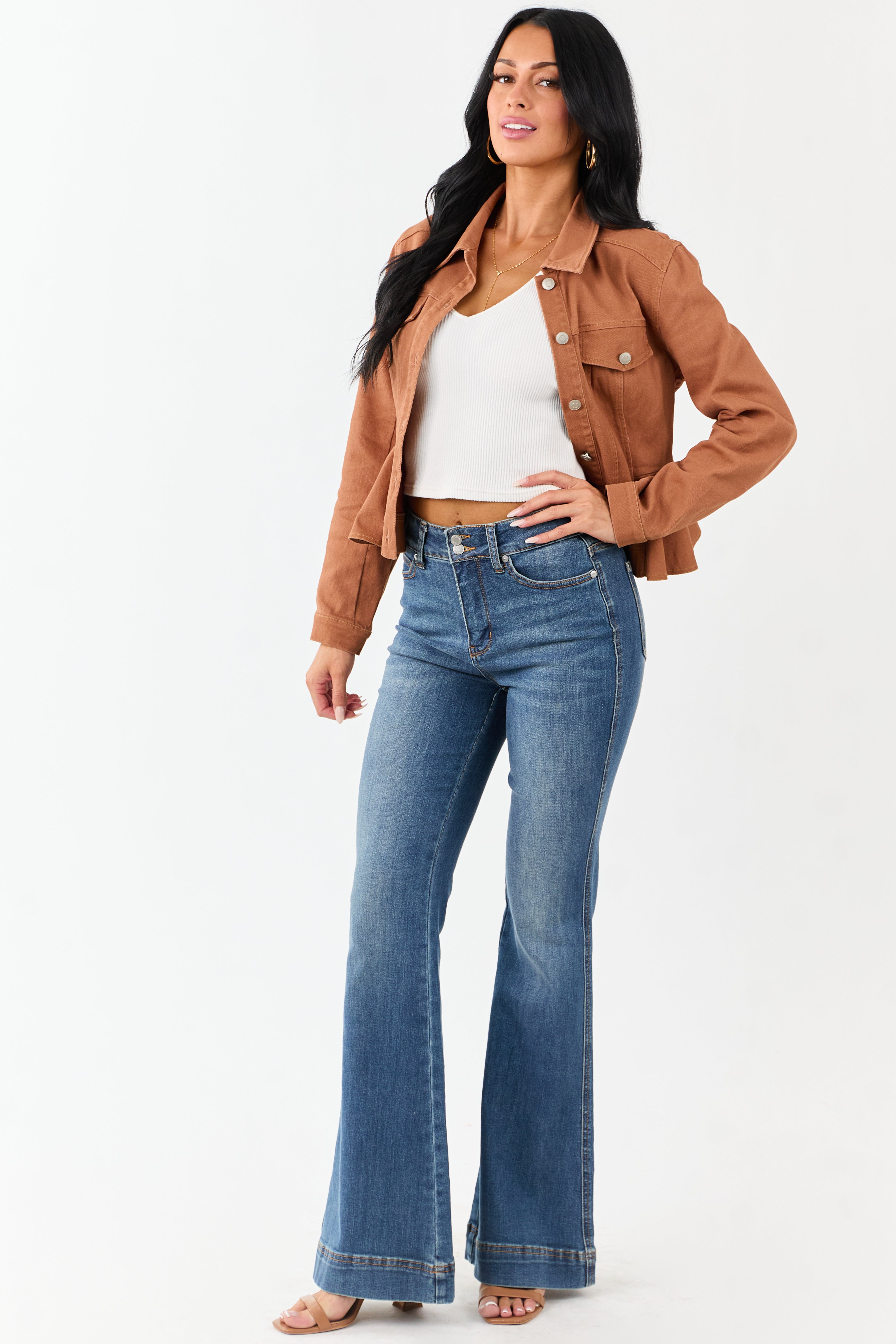 Light Spice Denim Button Up Peplum Jacket