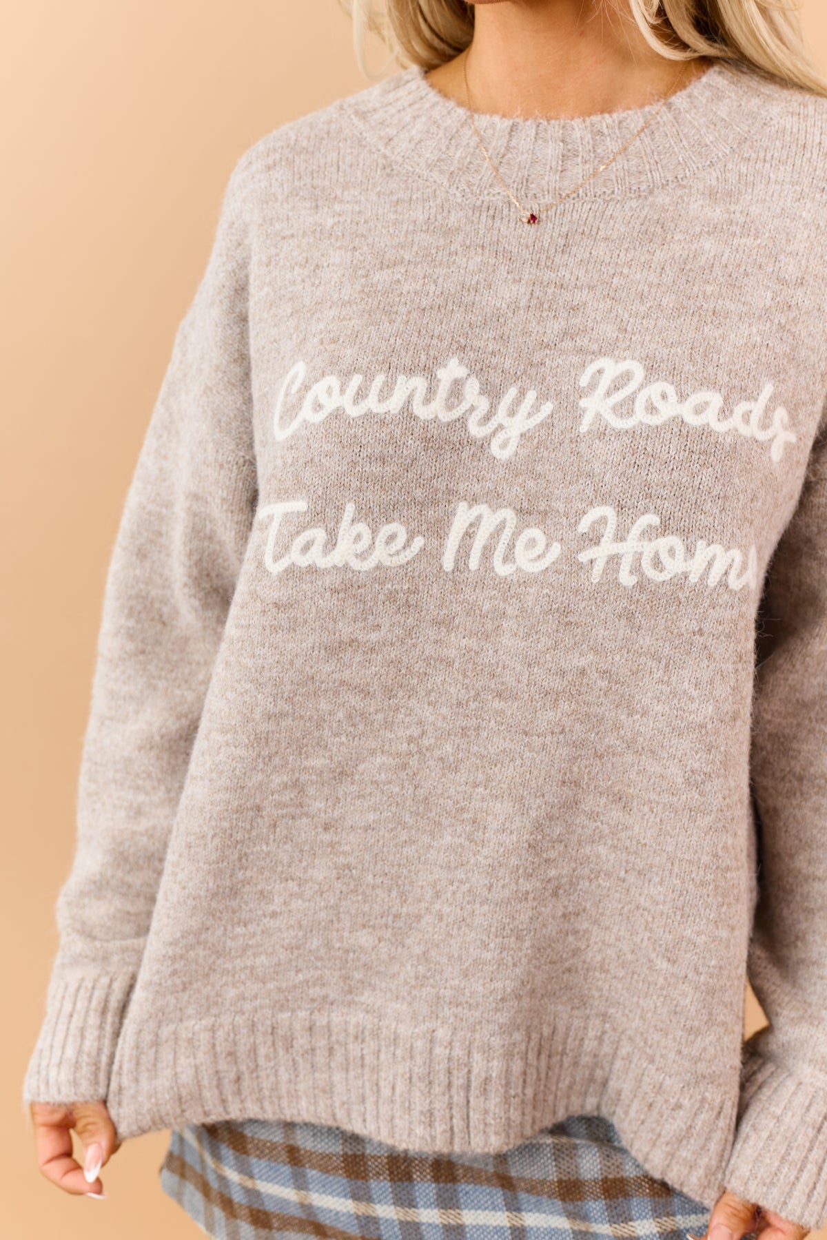 Light Taupe 'Country Roads' Lettering Sweater