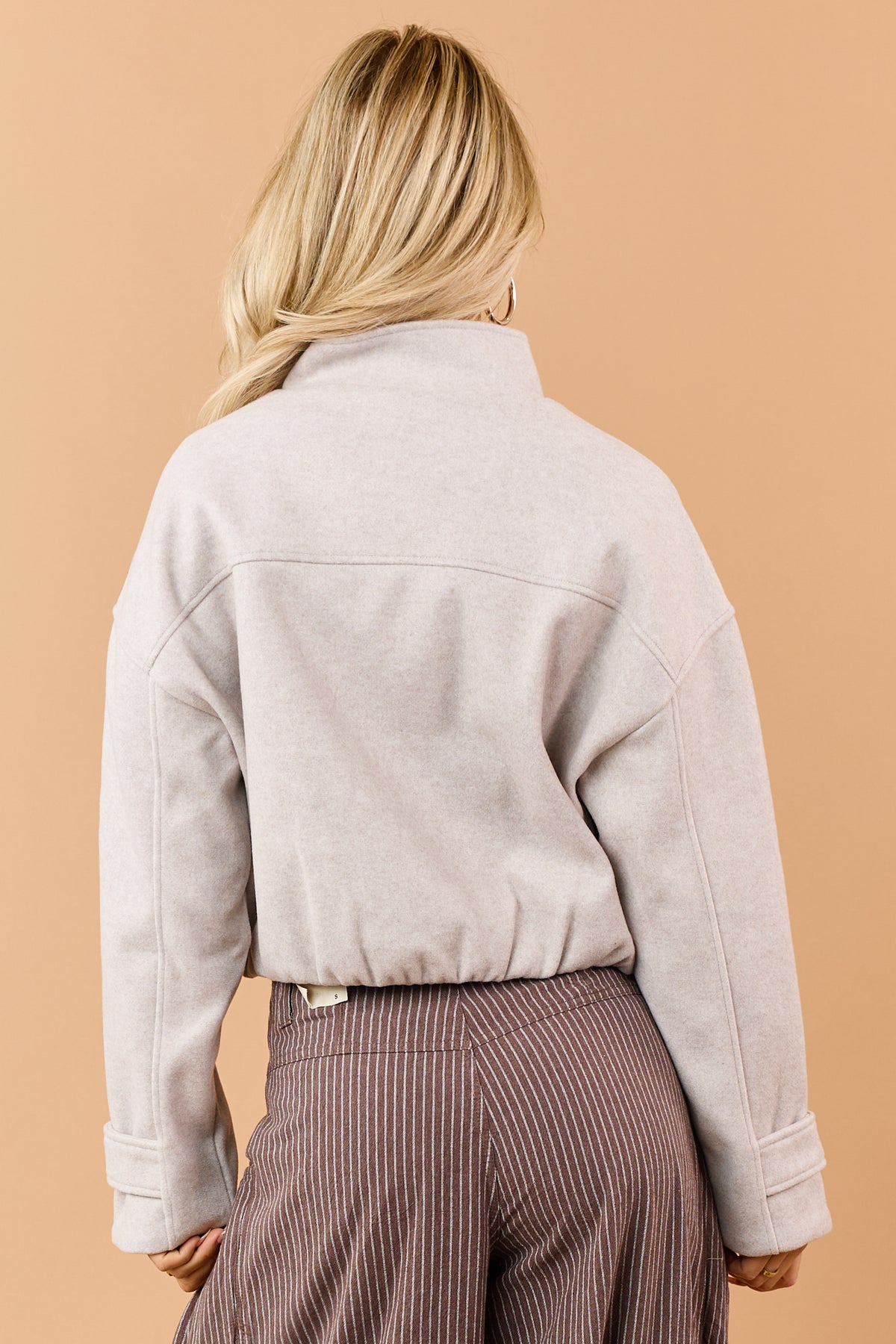 Light Taupe Fleece Zip Up Mock Neck Jacket