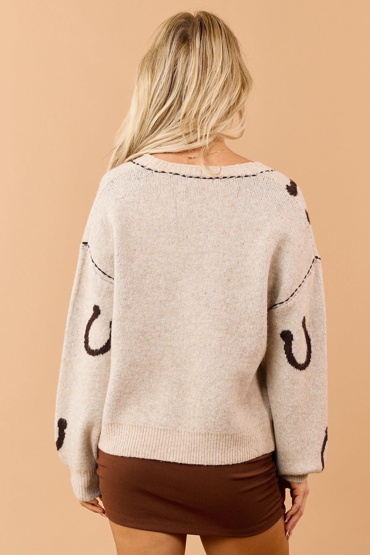 Light Taupe Horseshoe Pattern Button Down Cardigan