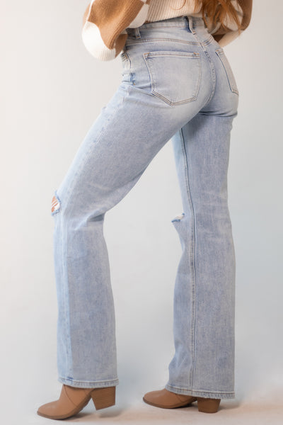 Light Wash 90s Vintage Flare Distressed Jeans