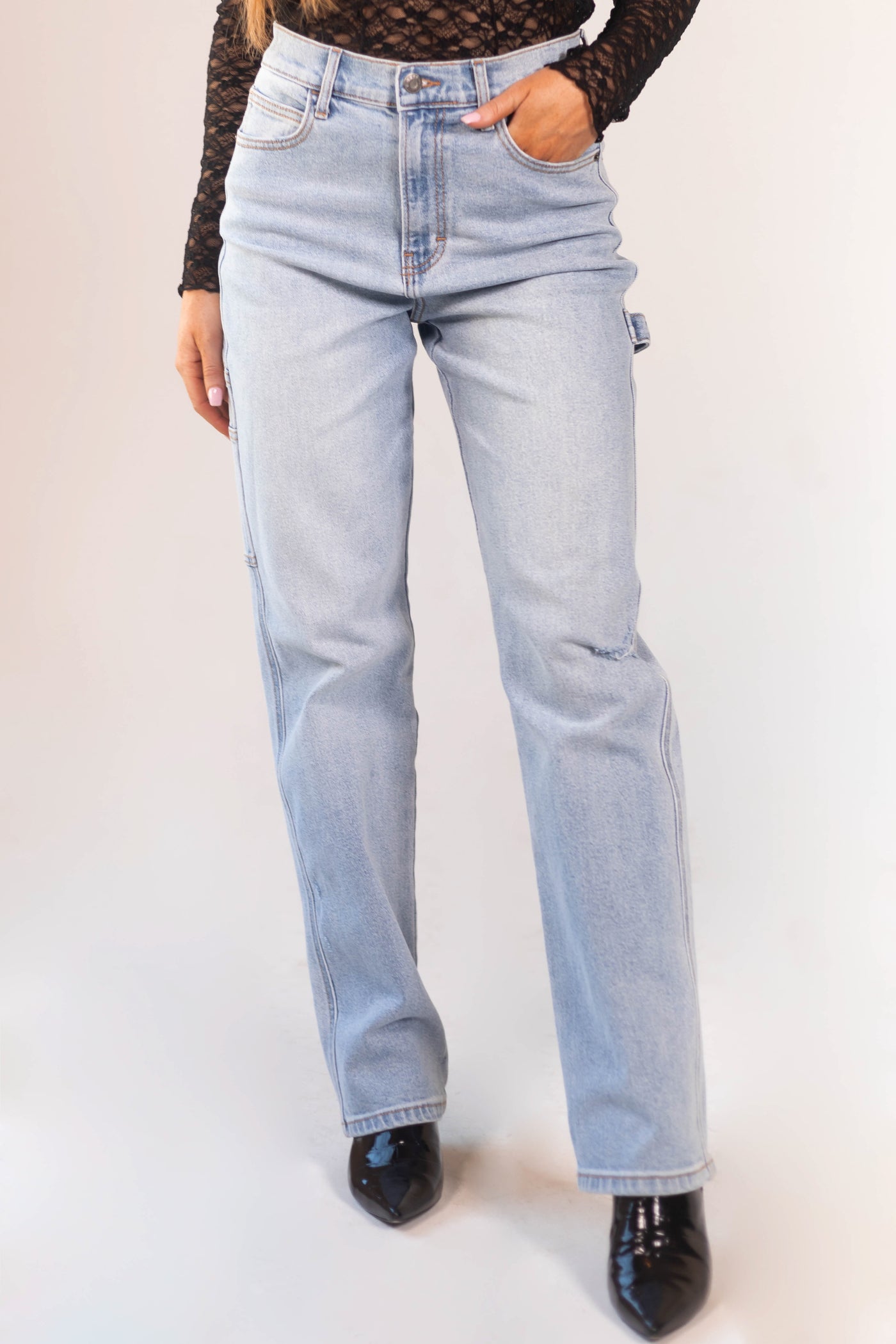 Light Wash Baggy Straight Leg Carpenter Jeans