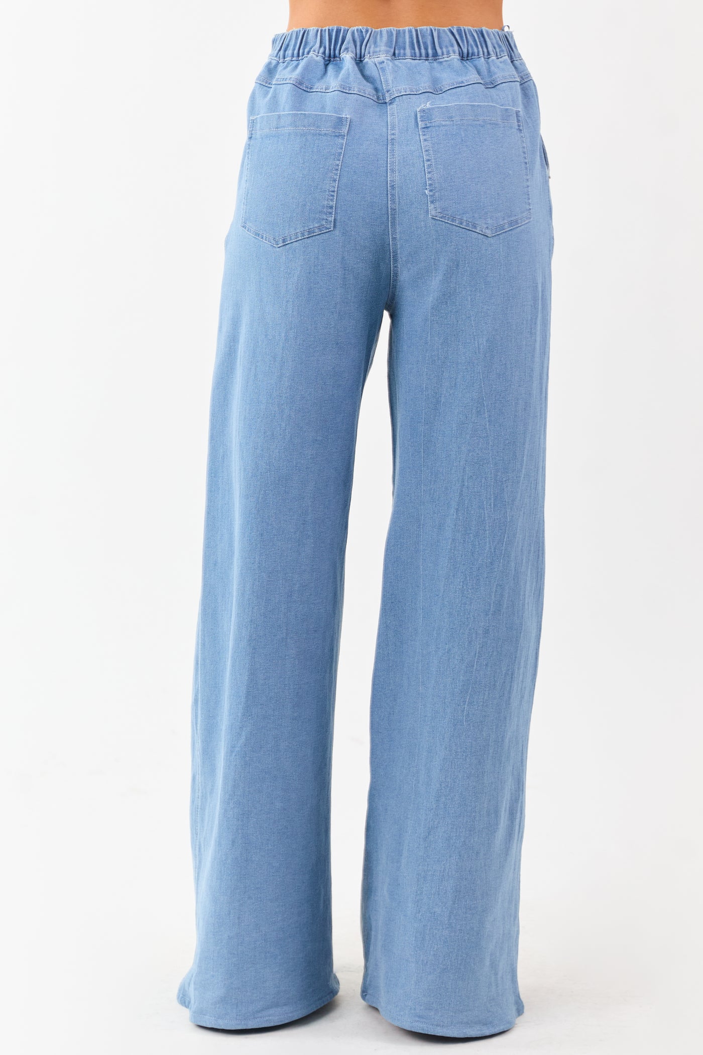 Light Wash Colorblock Elastic Waist Wide Denim Pants