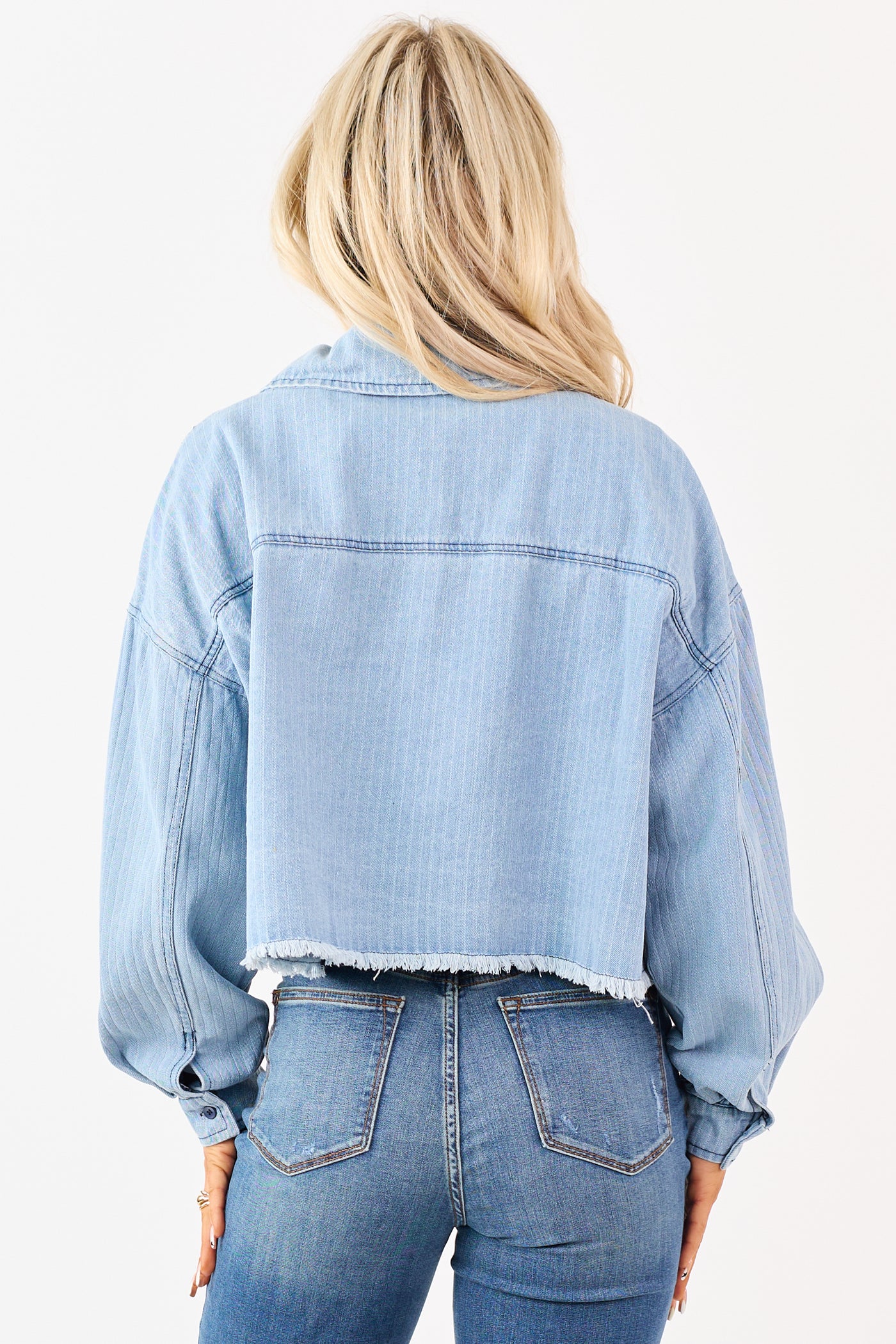 Light Wash Denim Button Down Boxy Shacket