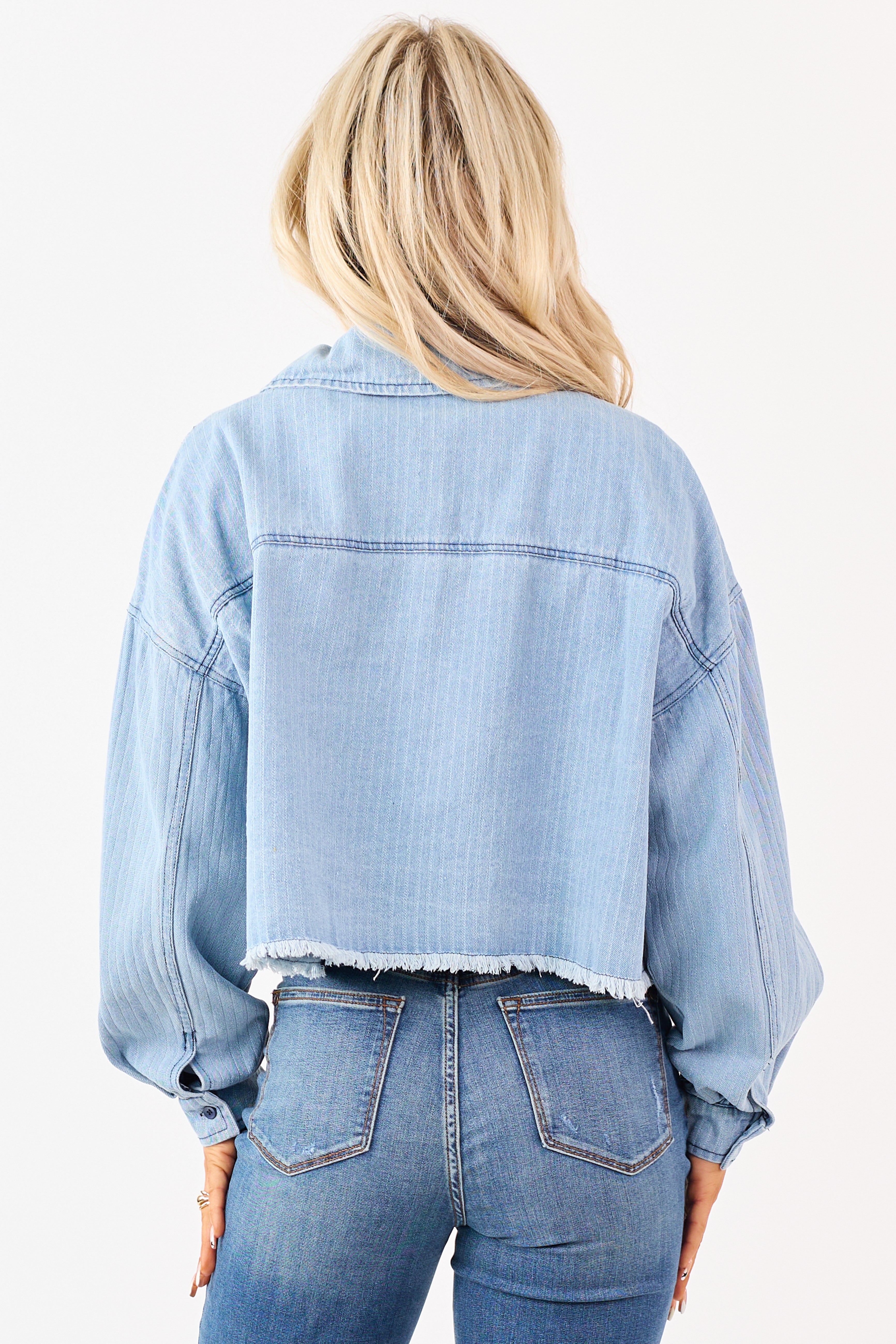 Light Wash Denim Button Down Boxy Shacket