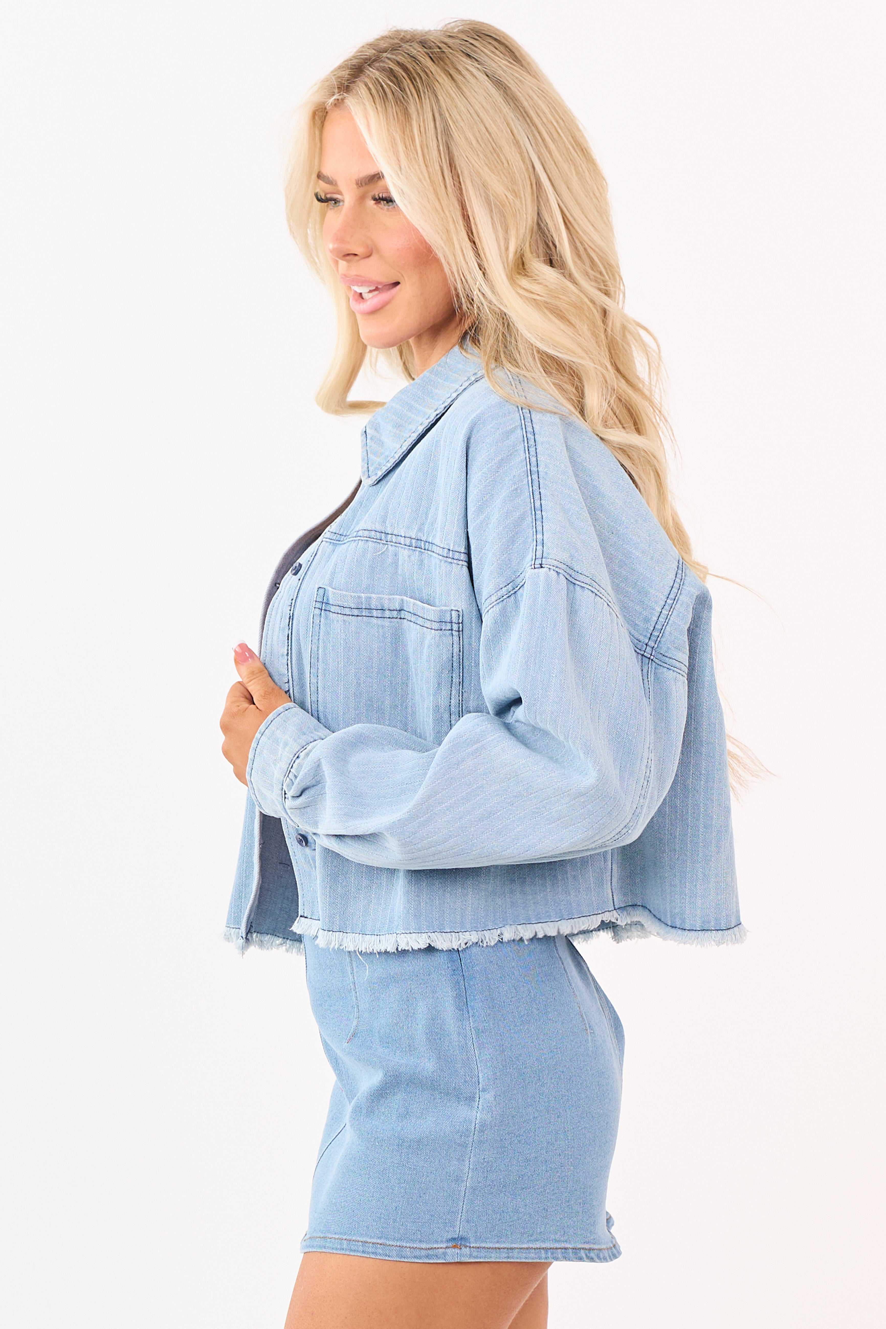 Light Wash Denim Button Down Boxy Shacket