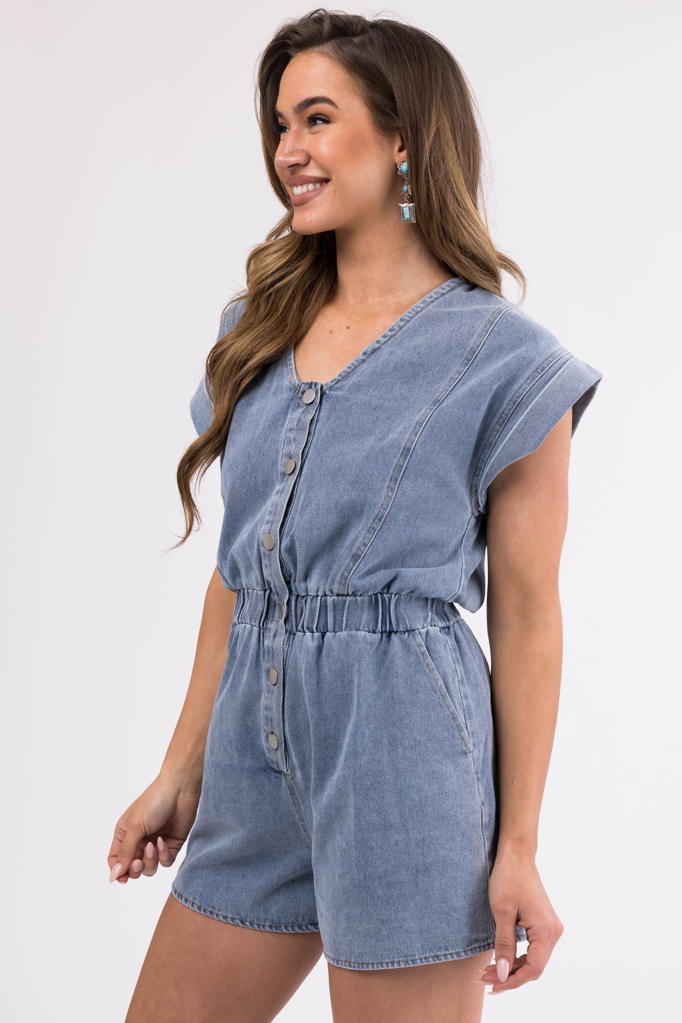 Light Wash Denim Button Down Romper