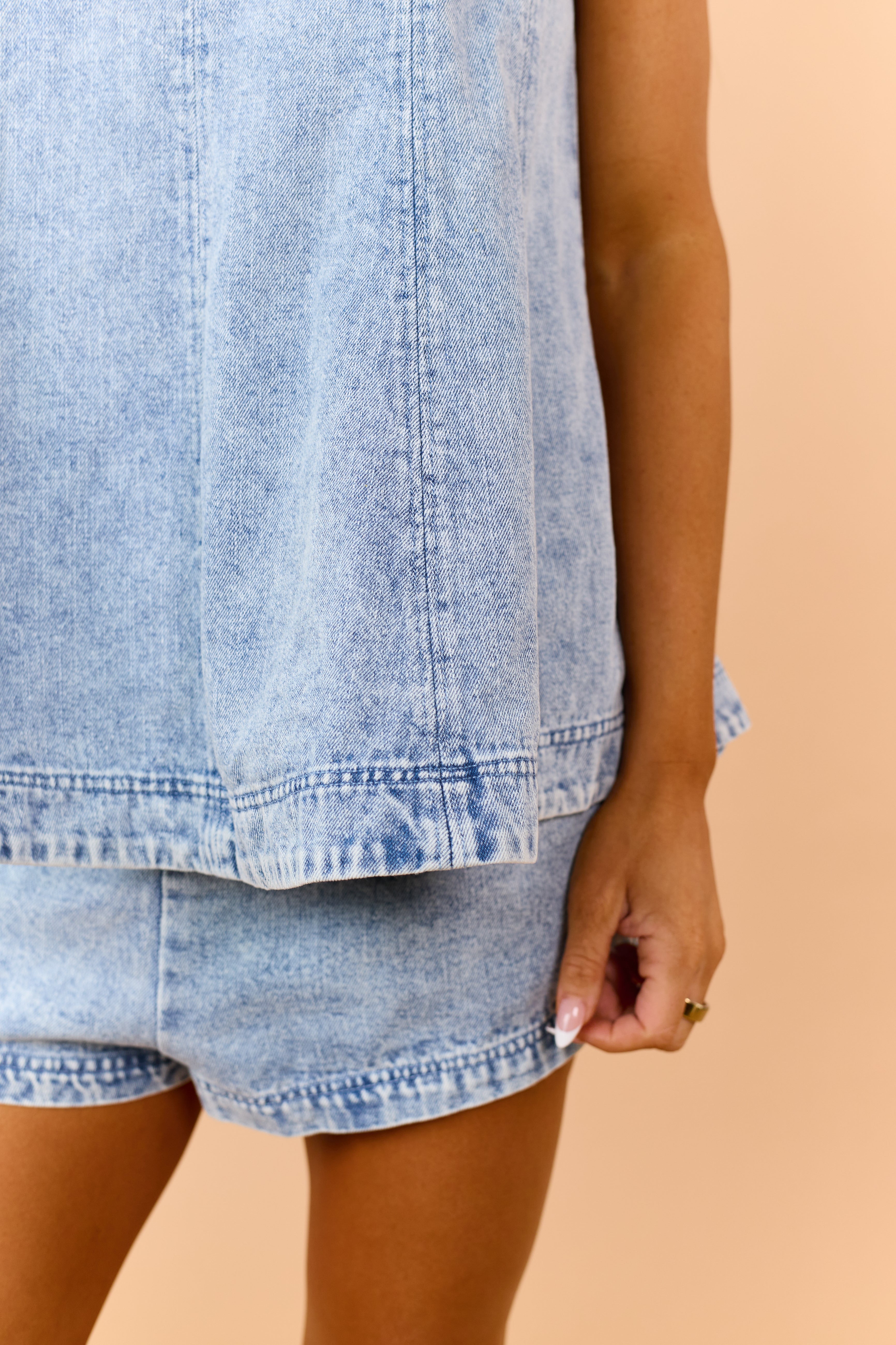 Light Wash Denim Flare Tank and Shorts Set