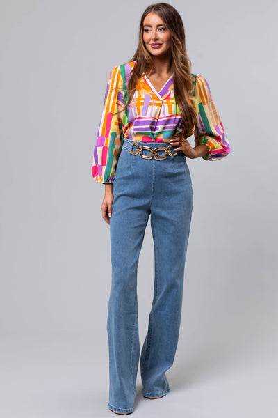 Light Wash Denim High Waisted Gold Belt Pants | Lime Lush Boutique
