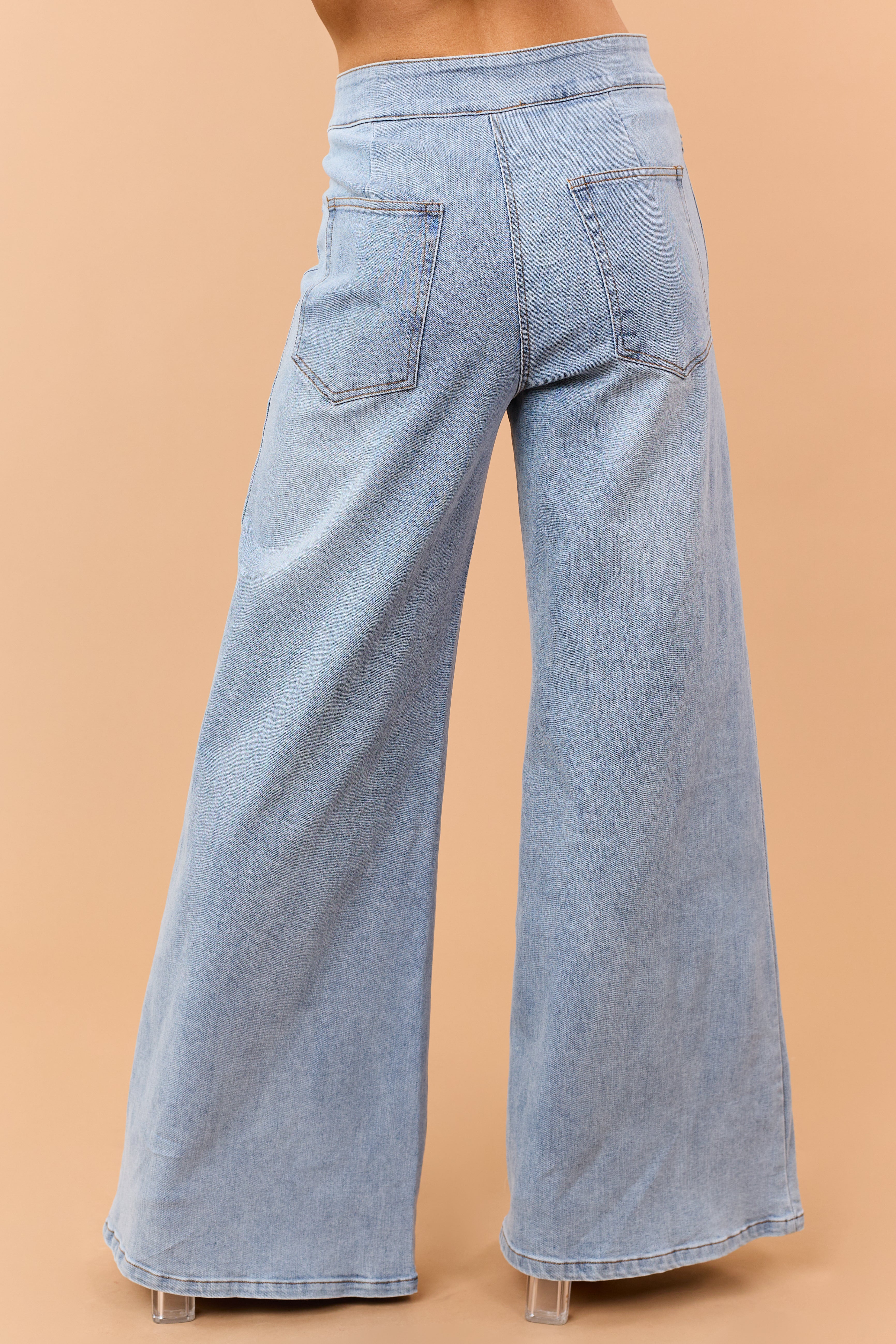 Light Wash High Rise Stretchy Wide Leg Jeans