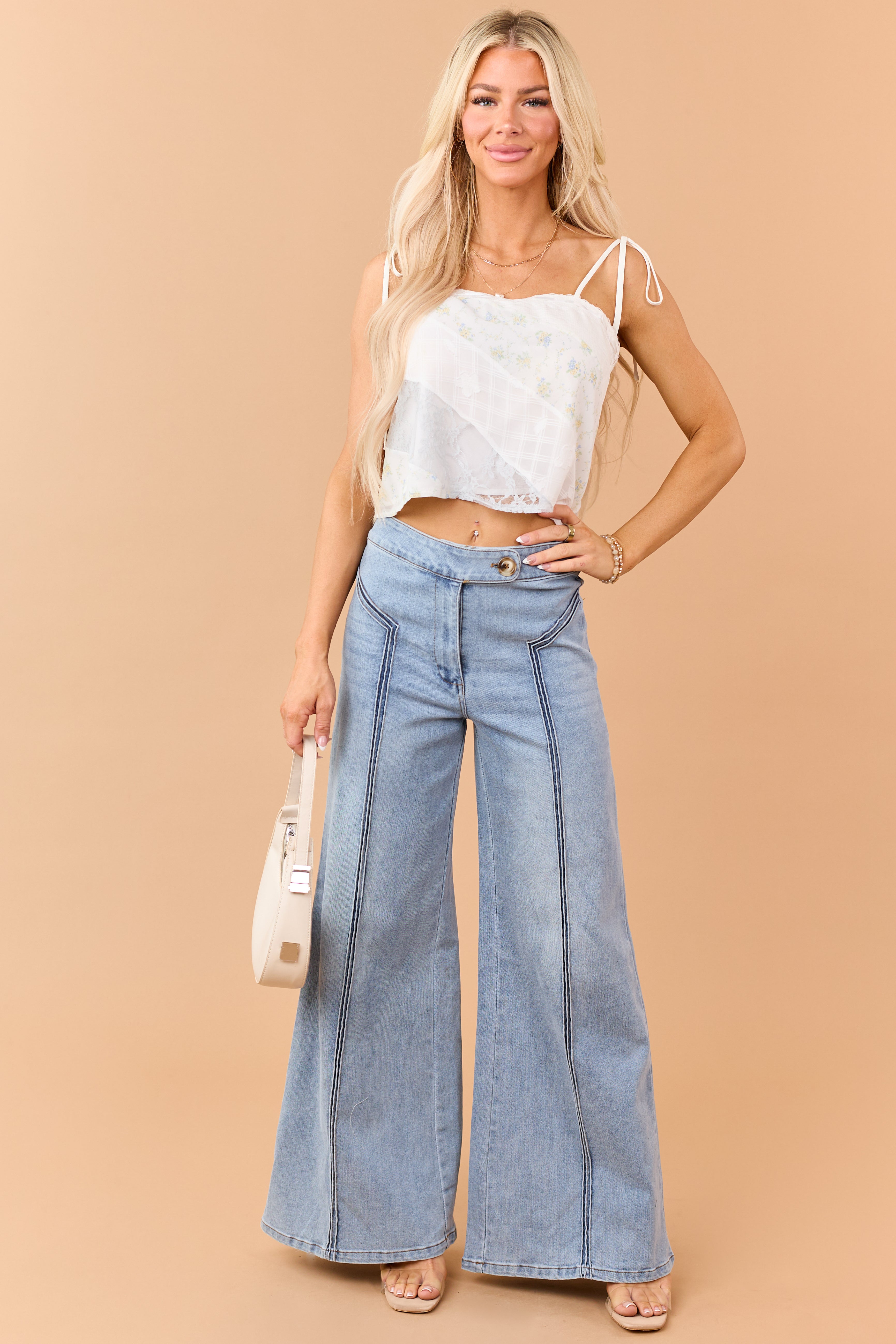 Light Wash High Rise Stretchy Wide Leg Jeans