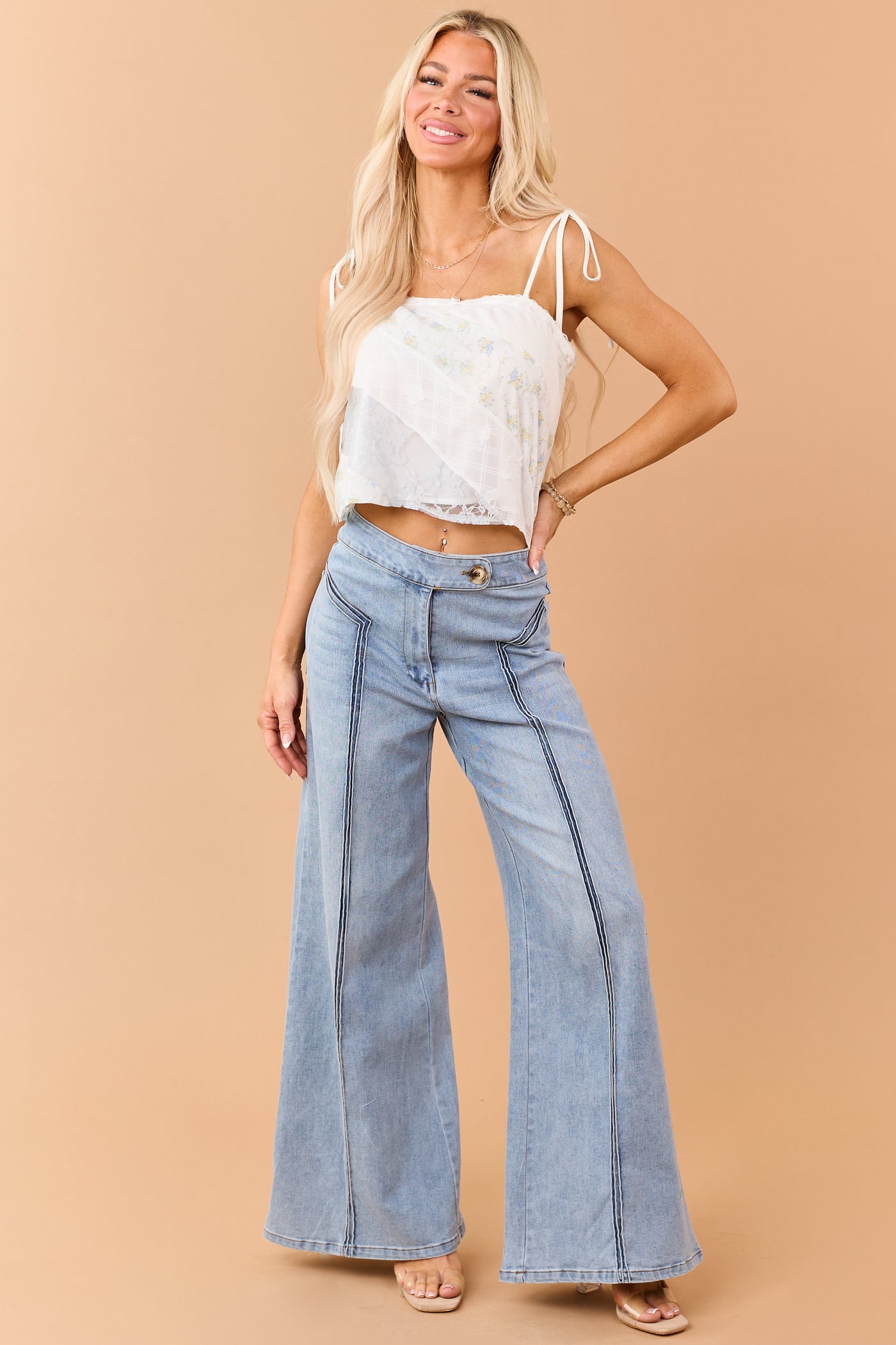 Light Wash High Rise Stretchy Wide Leg Jeans