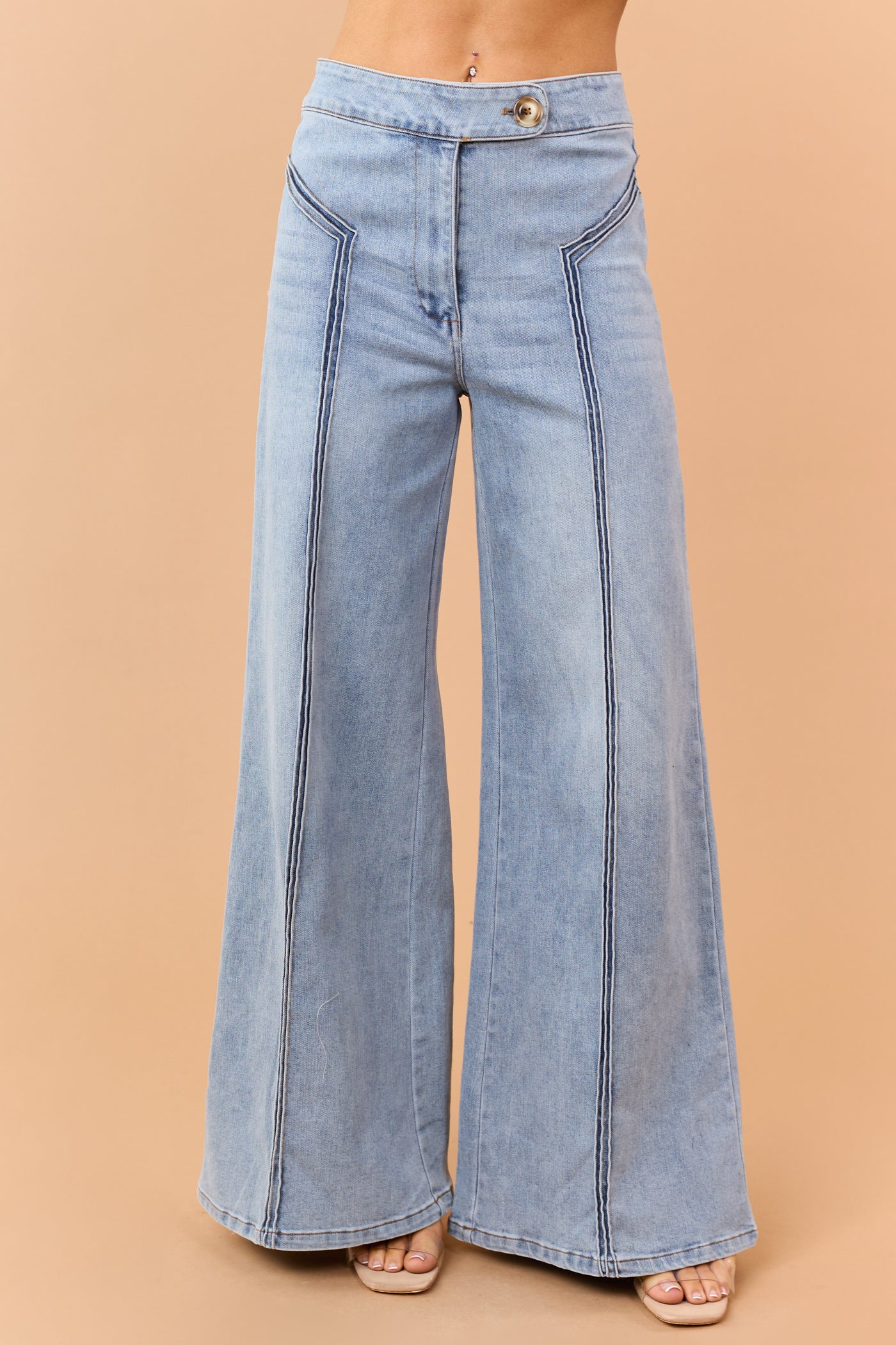 Light Wash High Rise Stretchy Wide Leg Jeans