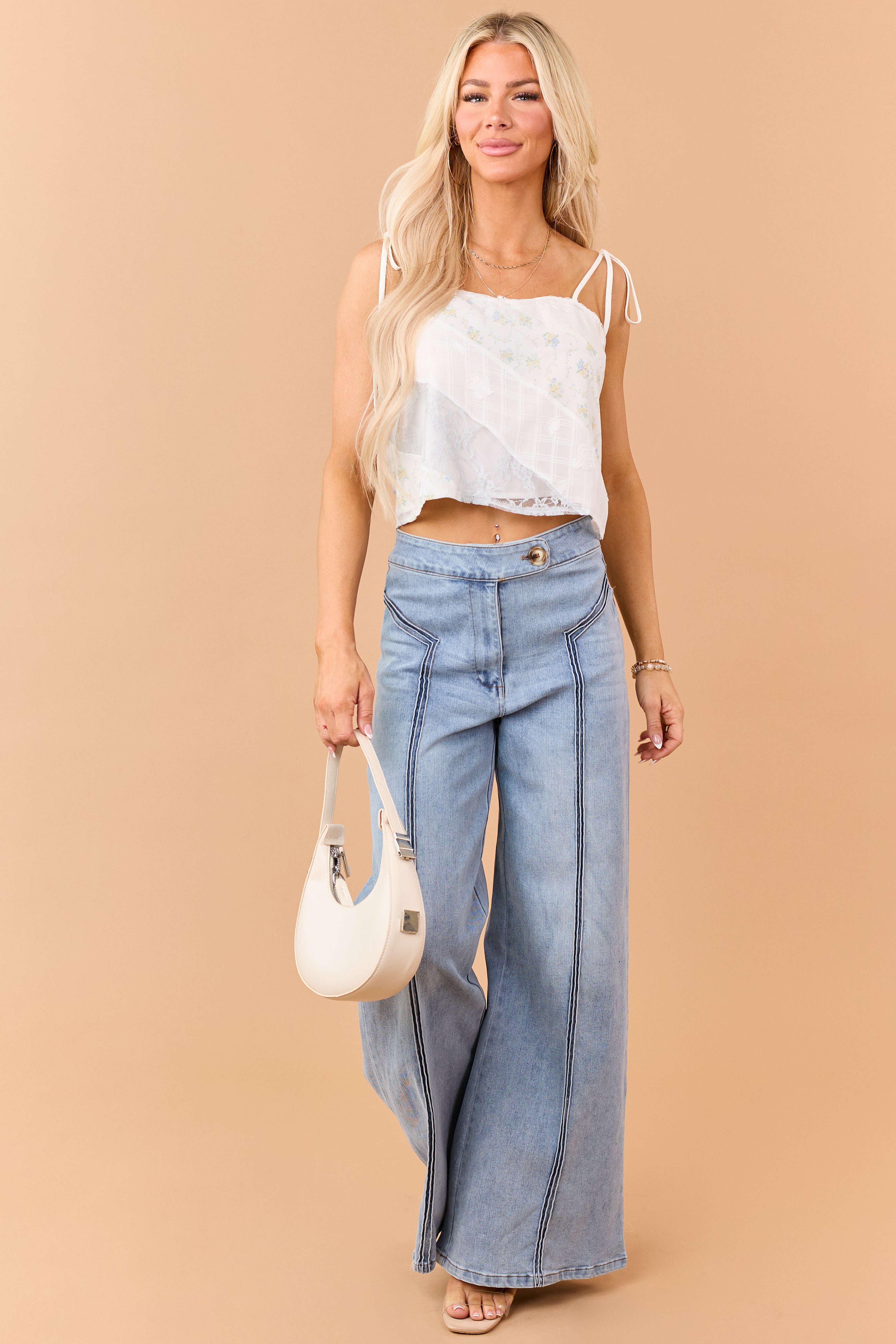 Light Wash High Rise Stretchy Wide Leg Jeans