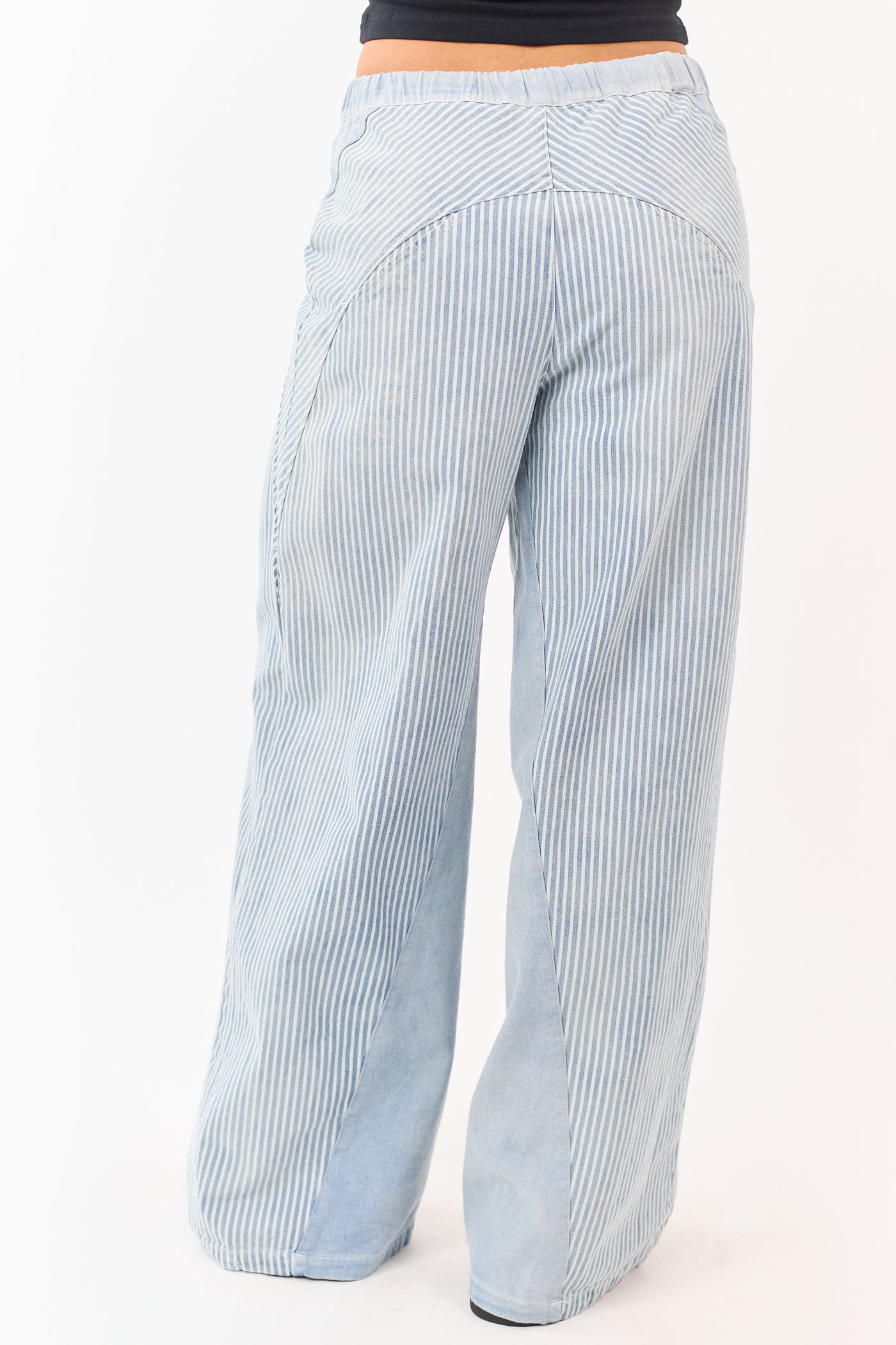 Light Wash Railroad Stripe Wide Leg Denim Pants