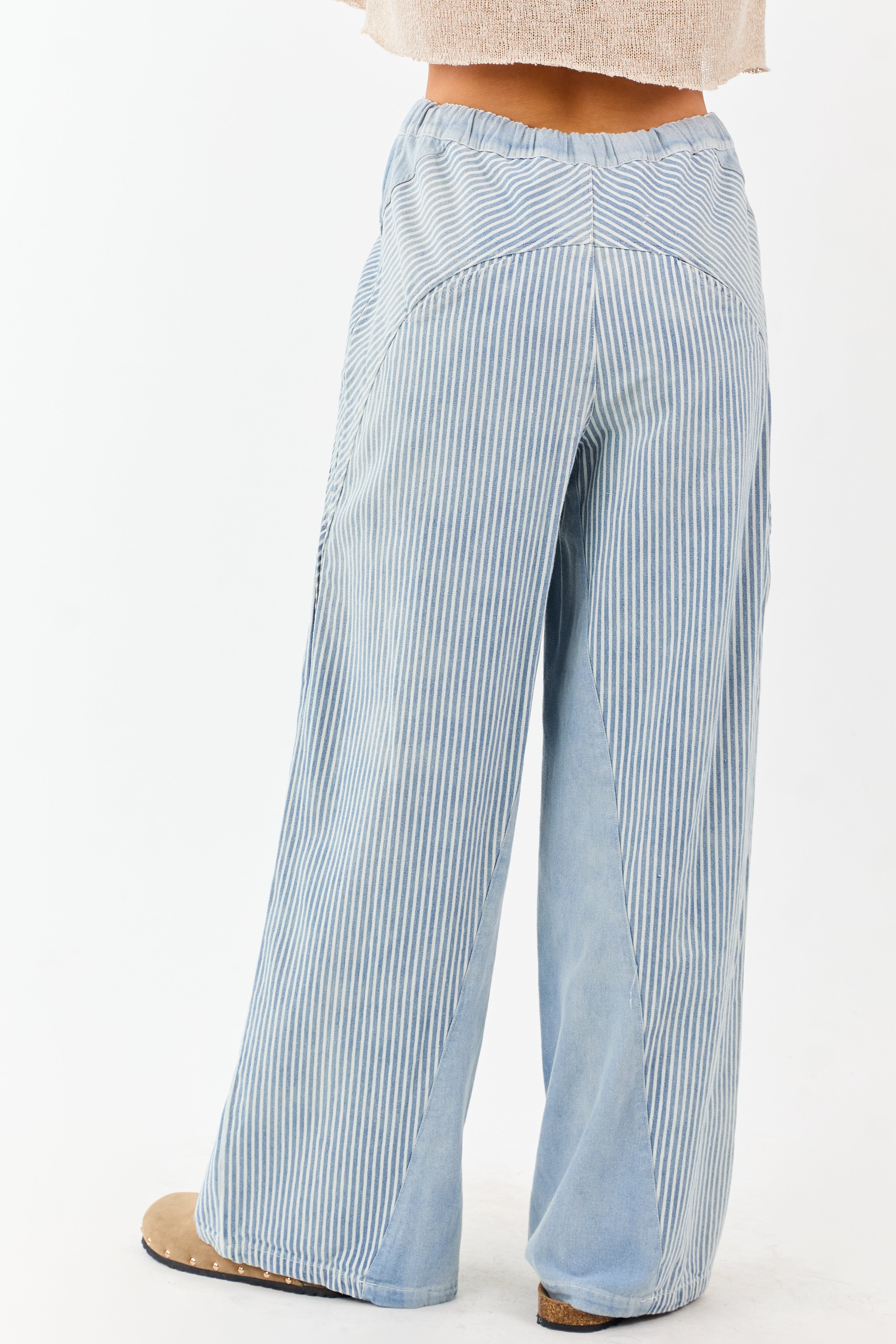 Light Wash Railroad Stripe Wide Leg Denim Pants