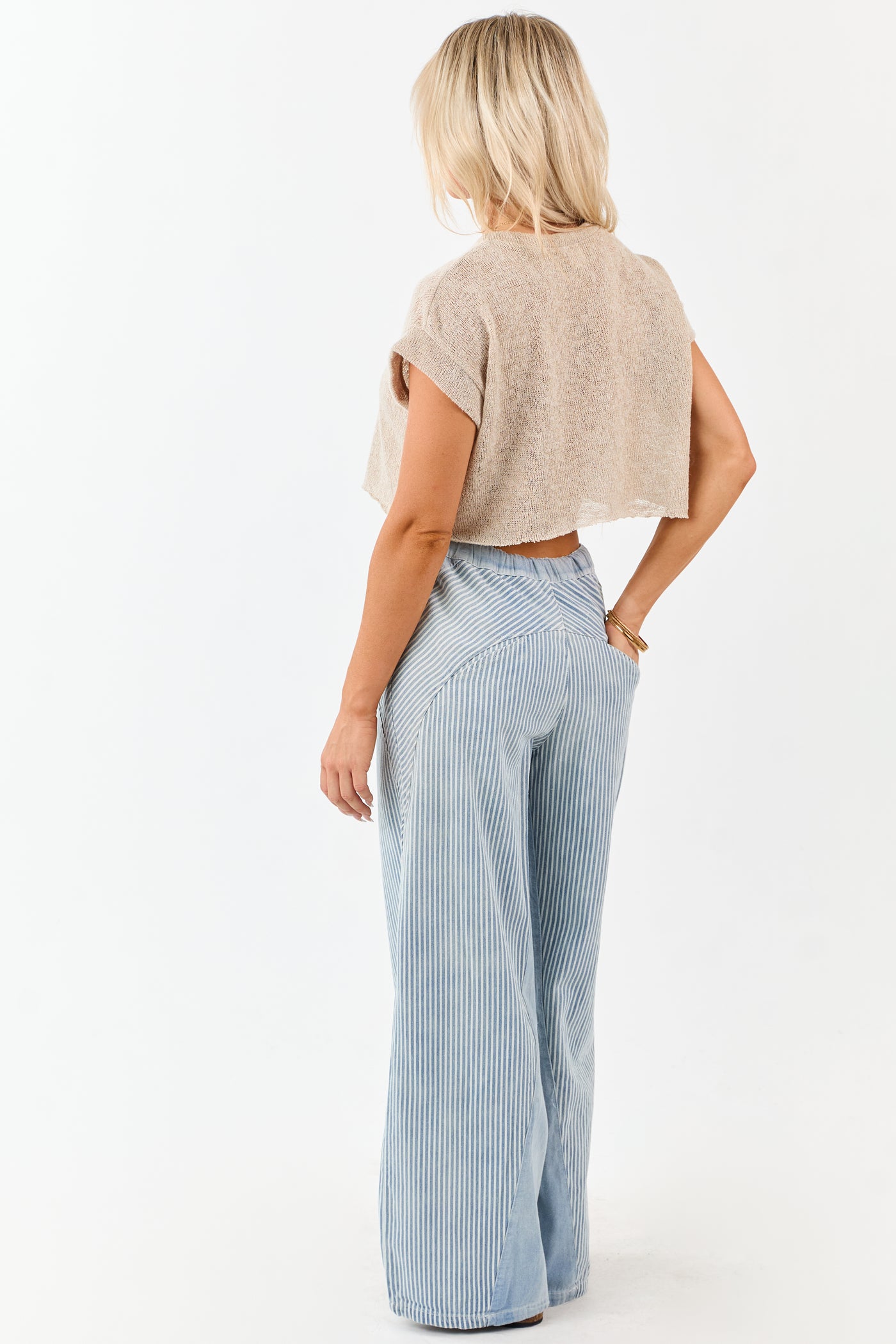 Light Wash Railroad Stripe Wide Leg Denim Pants