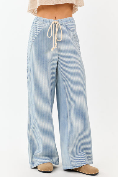 Light Wash Railroad Stripe Wide Leg Denim Pants