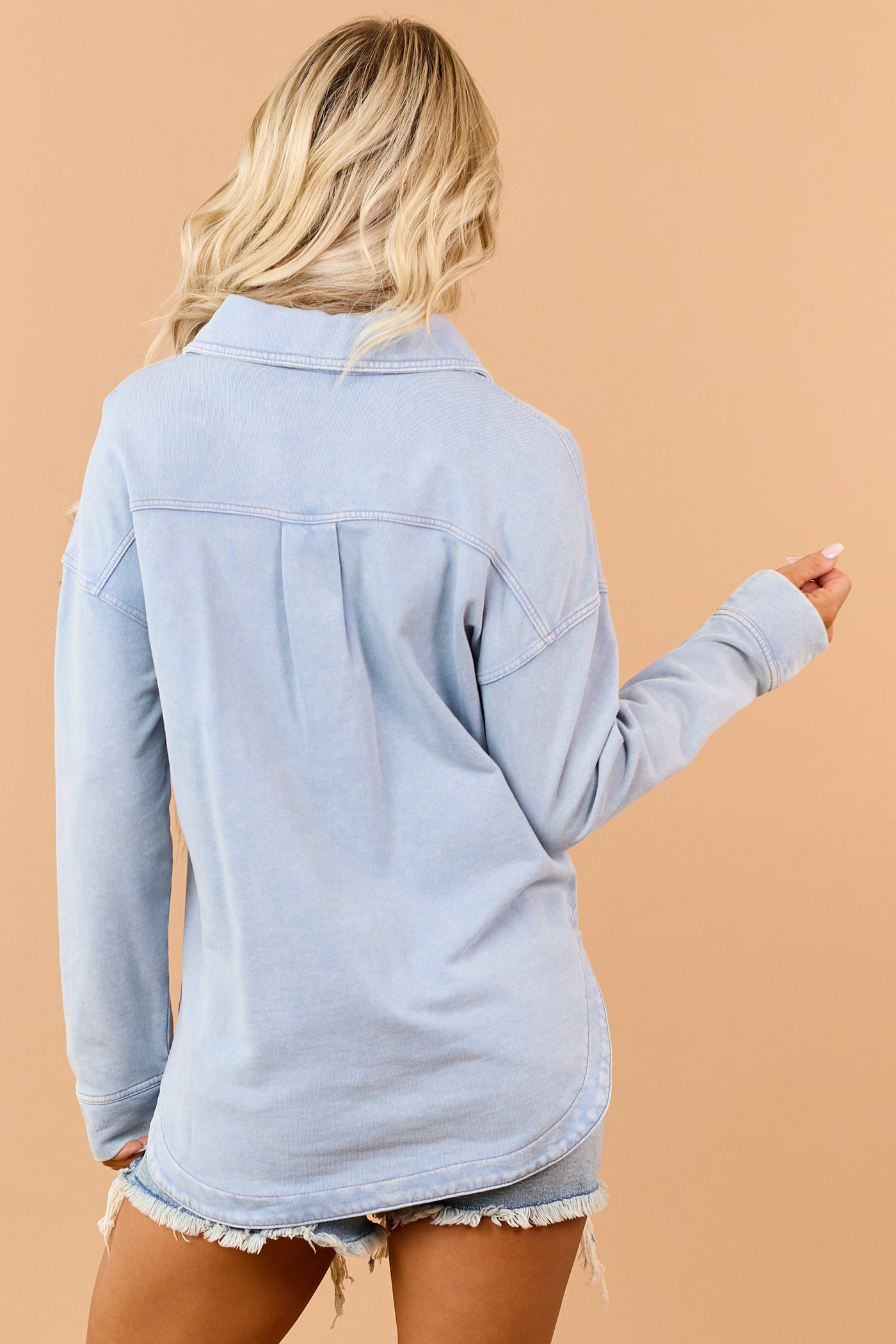Light Wash Stretchy Denim Button Down Shacket