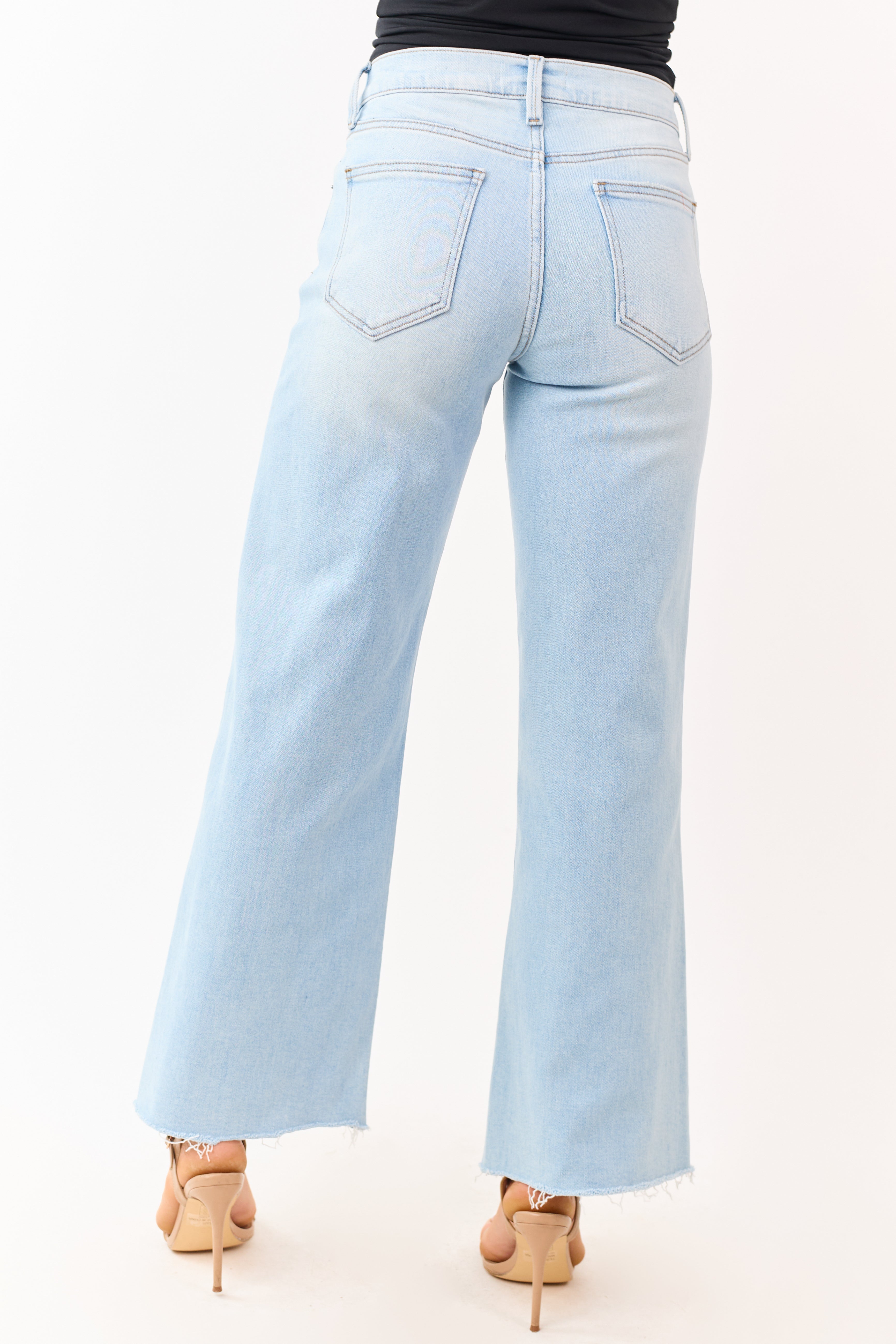 Light Wash Stretchy High Rise Wide Leg Jeans