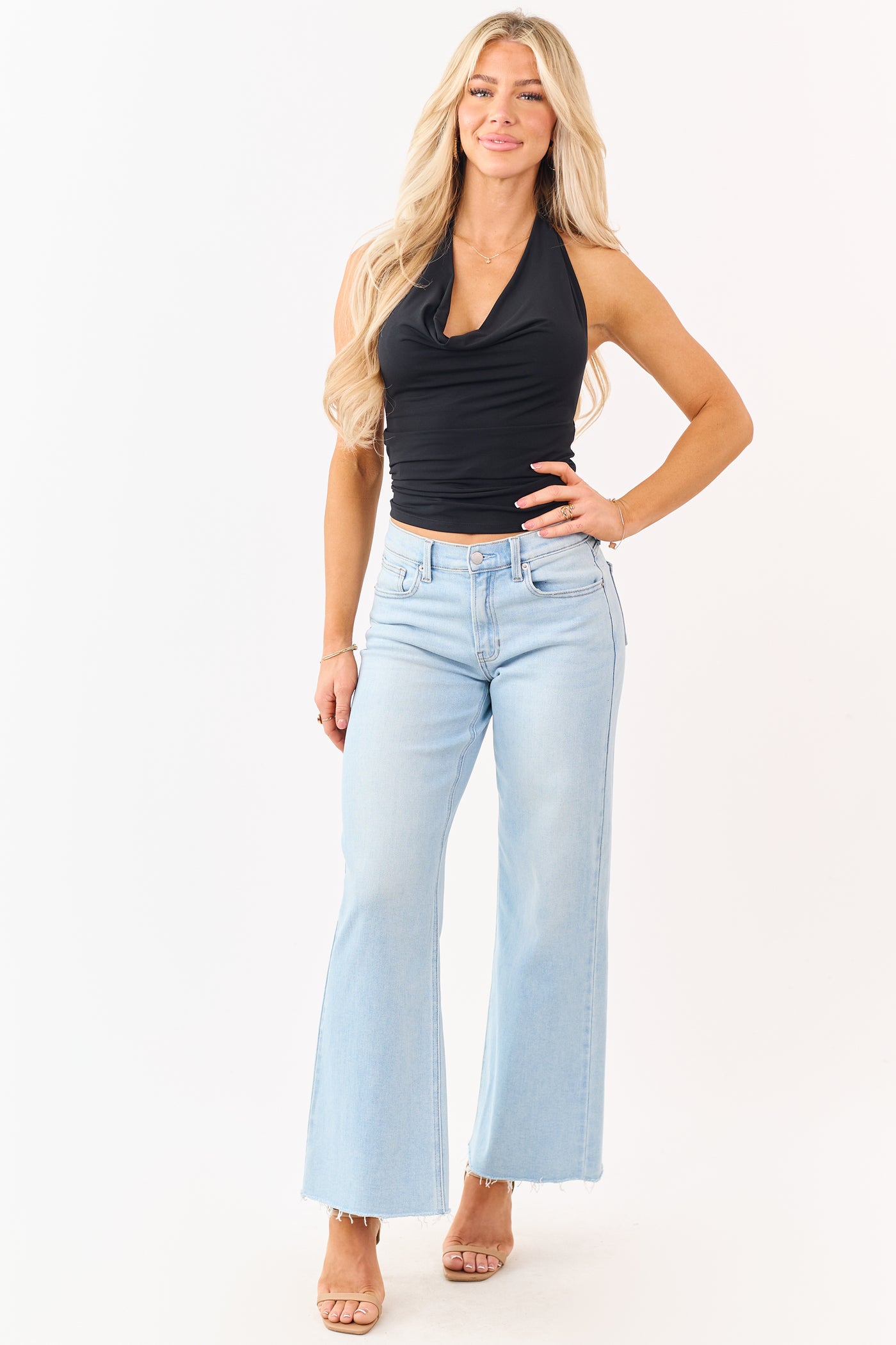 Light Wash Stretchy High Rise Wide Leg Jeans