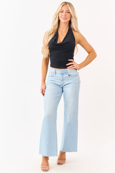 Light Wash Stretchy High Rise Wide Leg Jeans