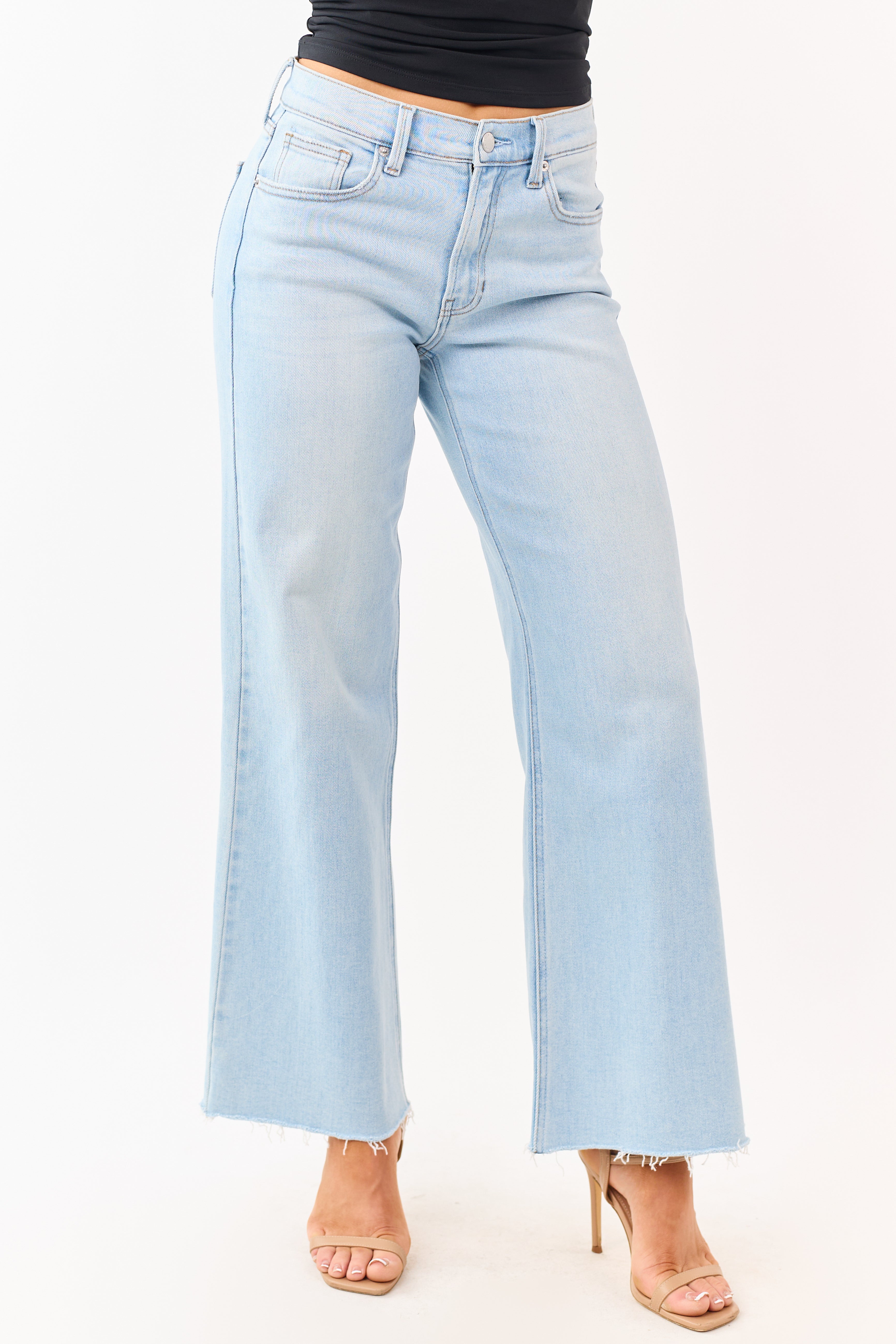 Light Wash Stretchy High Rise Wide Leg Jeans