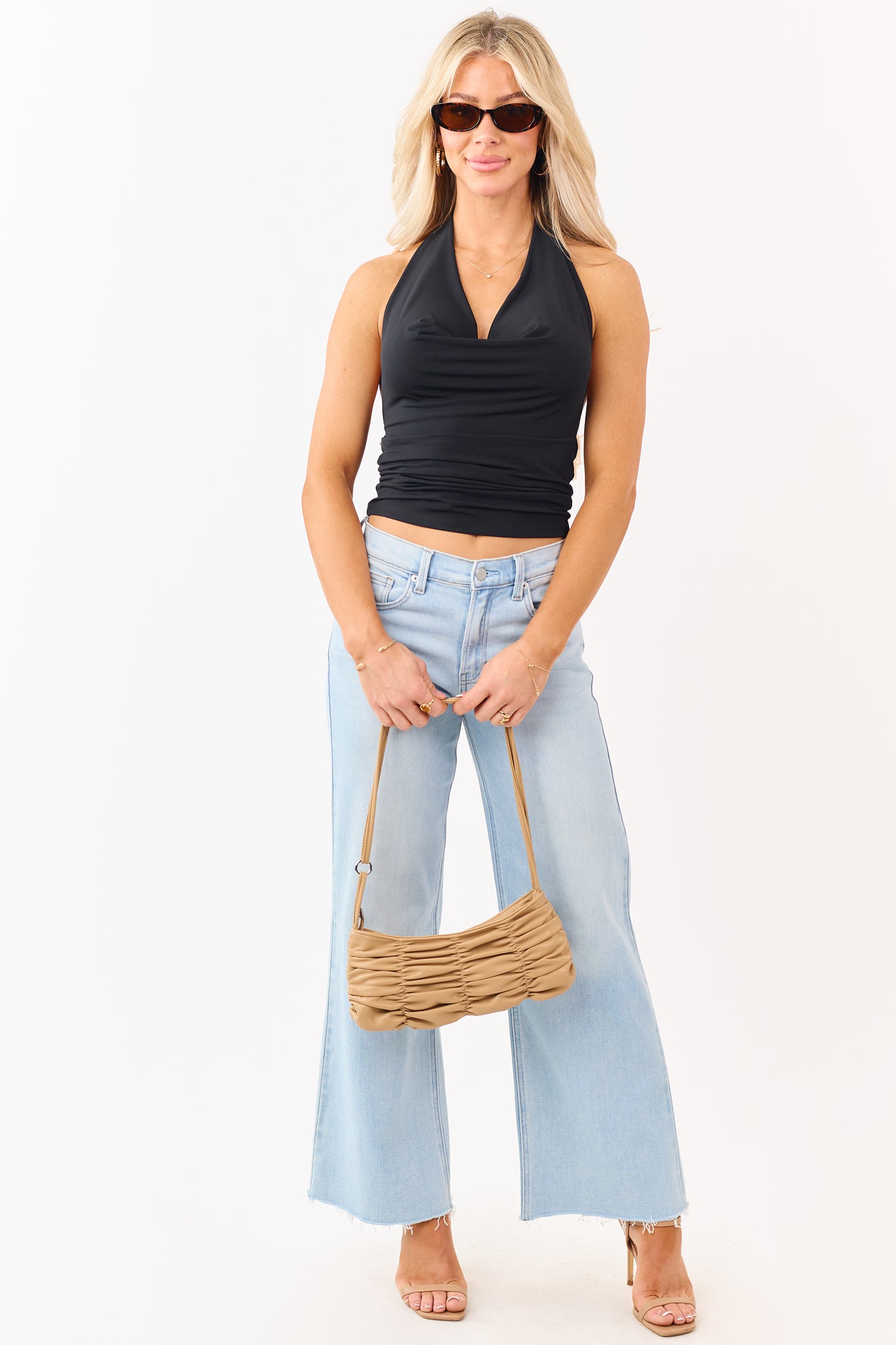 Light Wash Stretchy High Rise Wide Leg Jeans