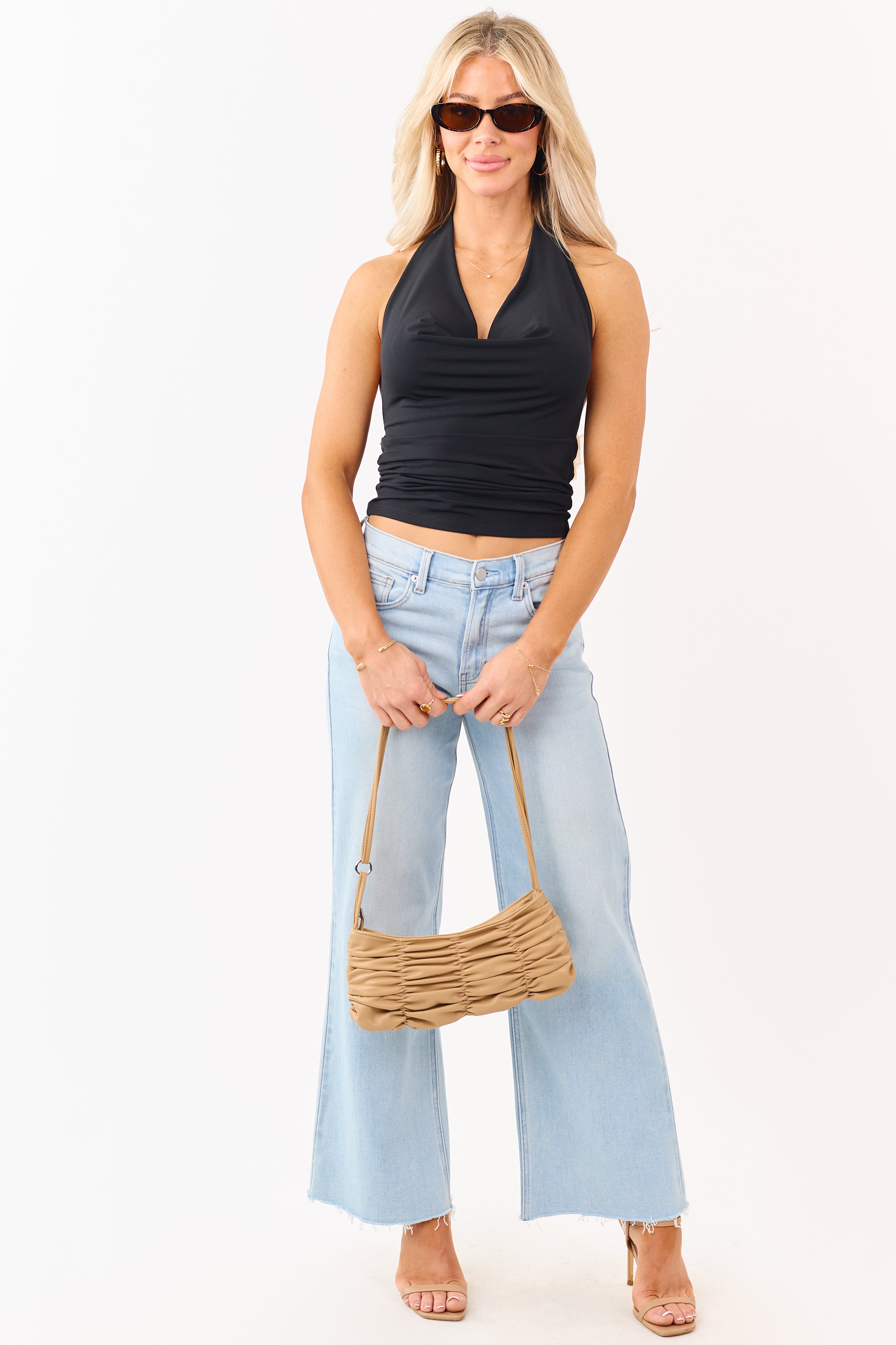 Light Wash Stretchy High Rise Wide Leg Jeans