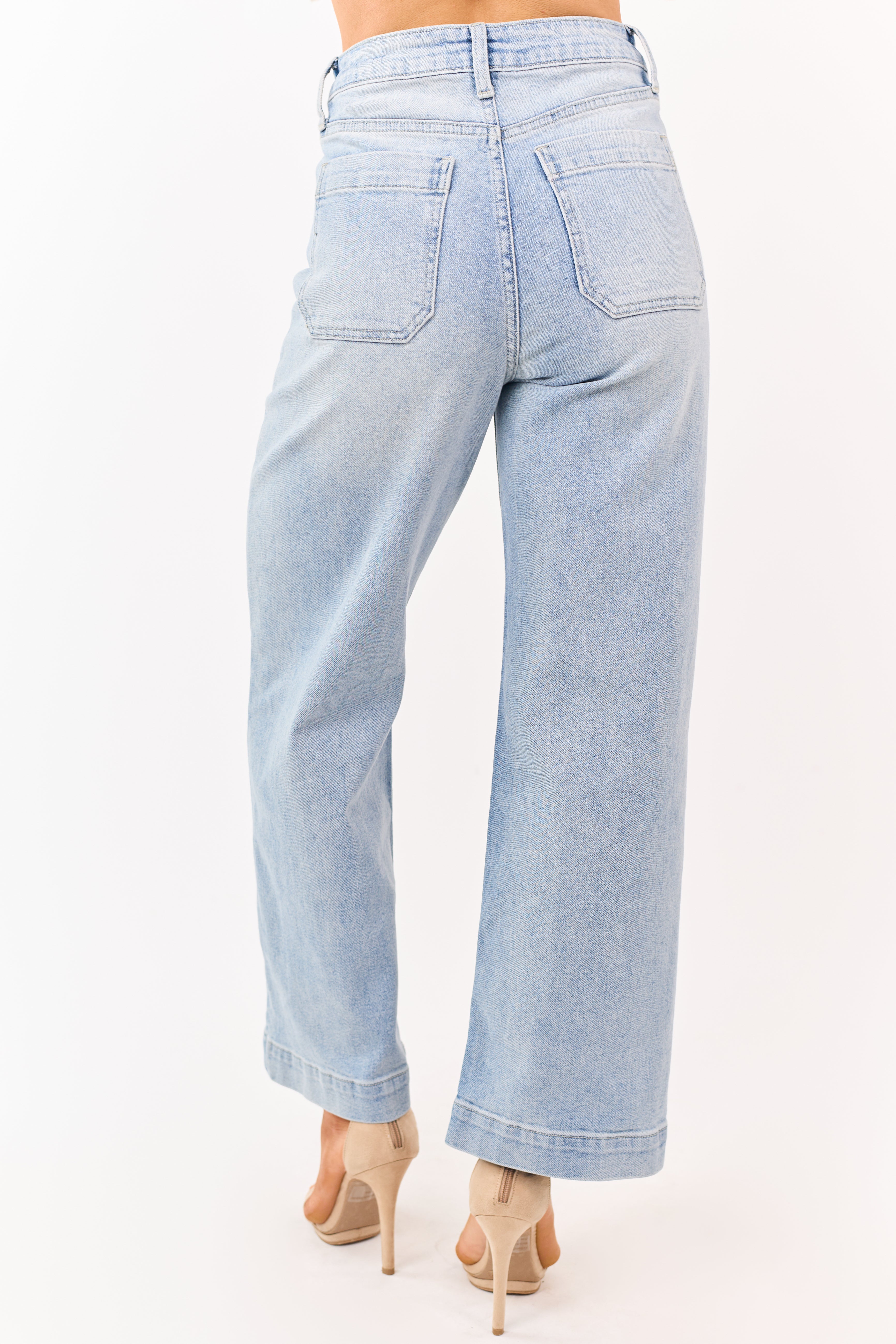Light Wash Stretchy Wide Leg Utility Jeans
