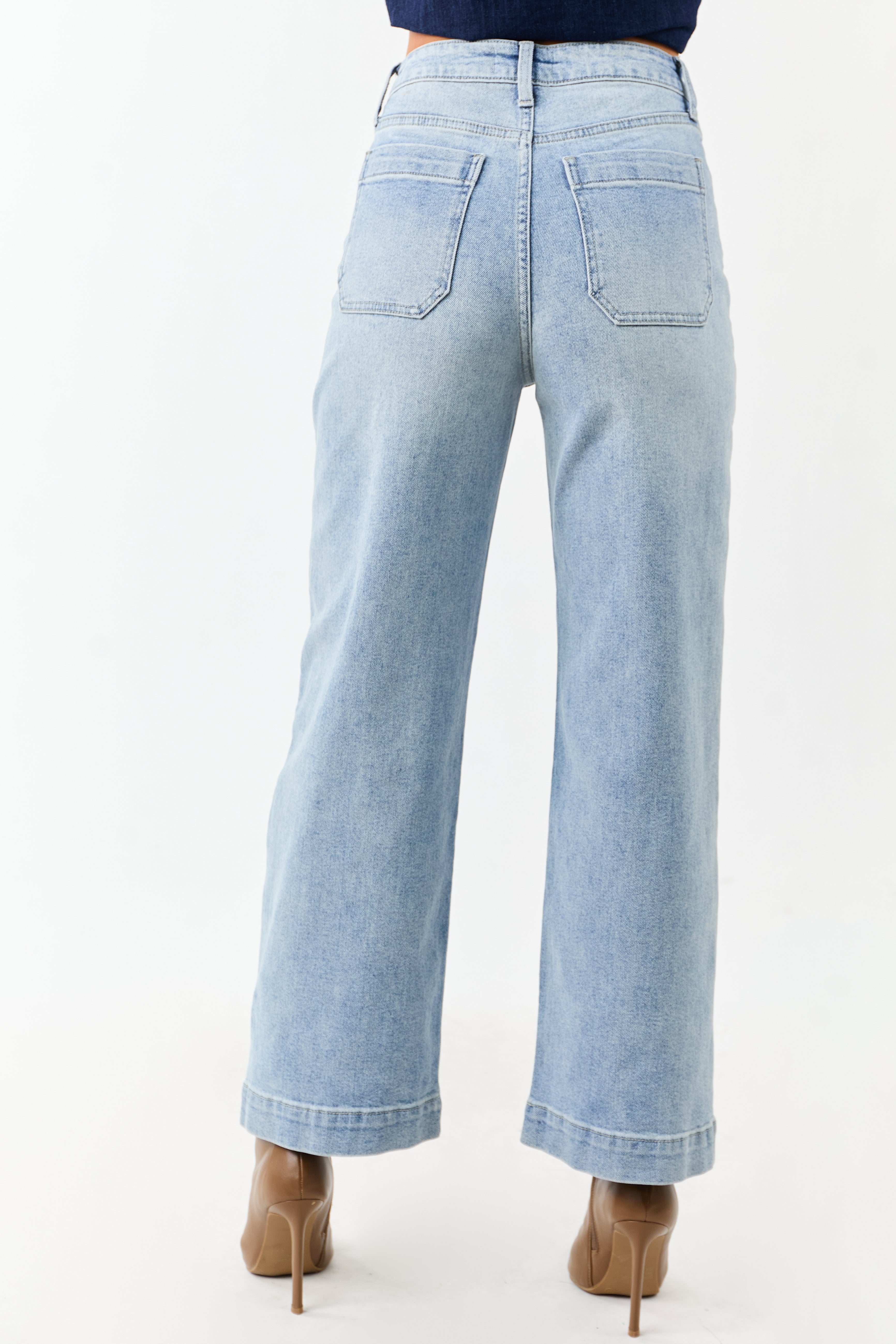 Light Wash Stretchy Wide Leg Utility Jeans