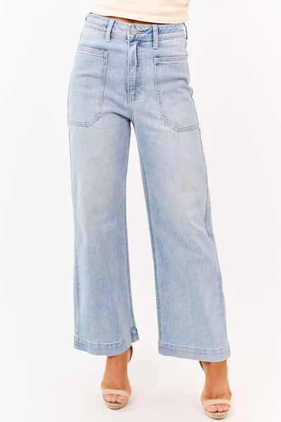 Light Wash Stretchy Wide Leg Utility Jeans