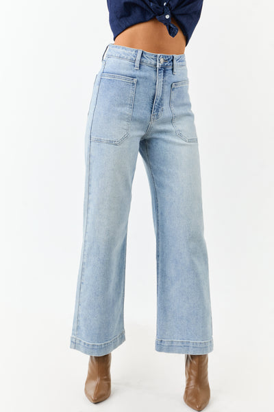 Light Wash Stretchy Wide Leg Utility Jeans
