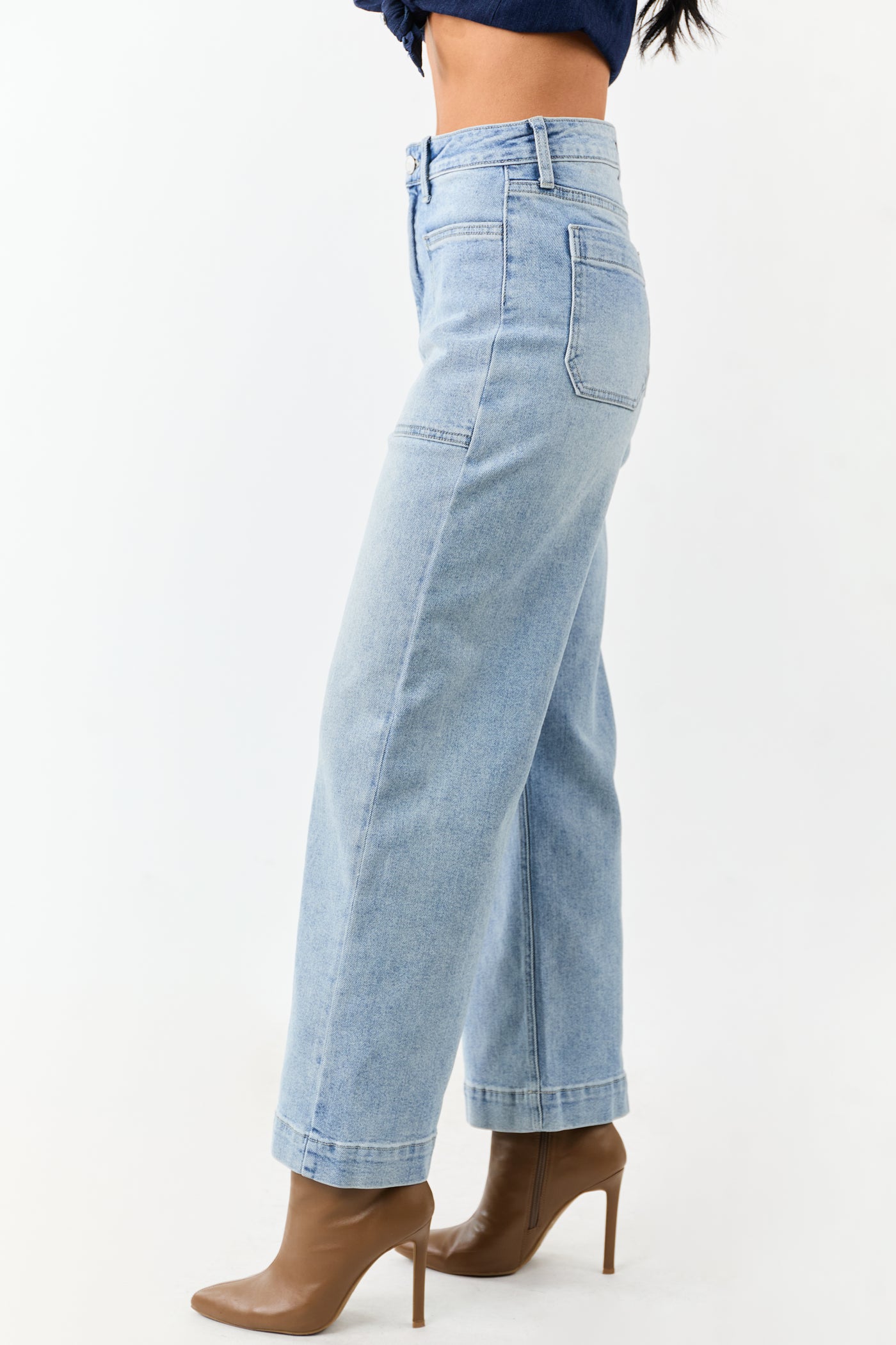 Light Wash Stretchy Wide Leg Utility Jeans
