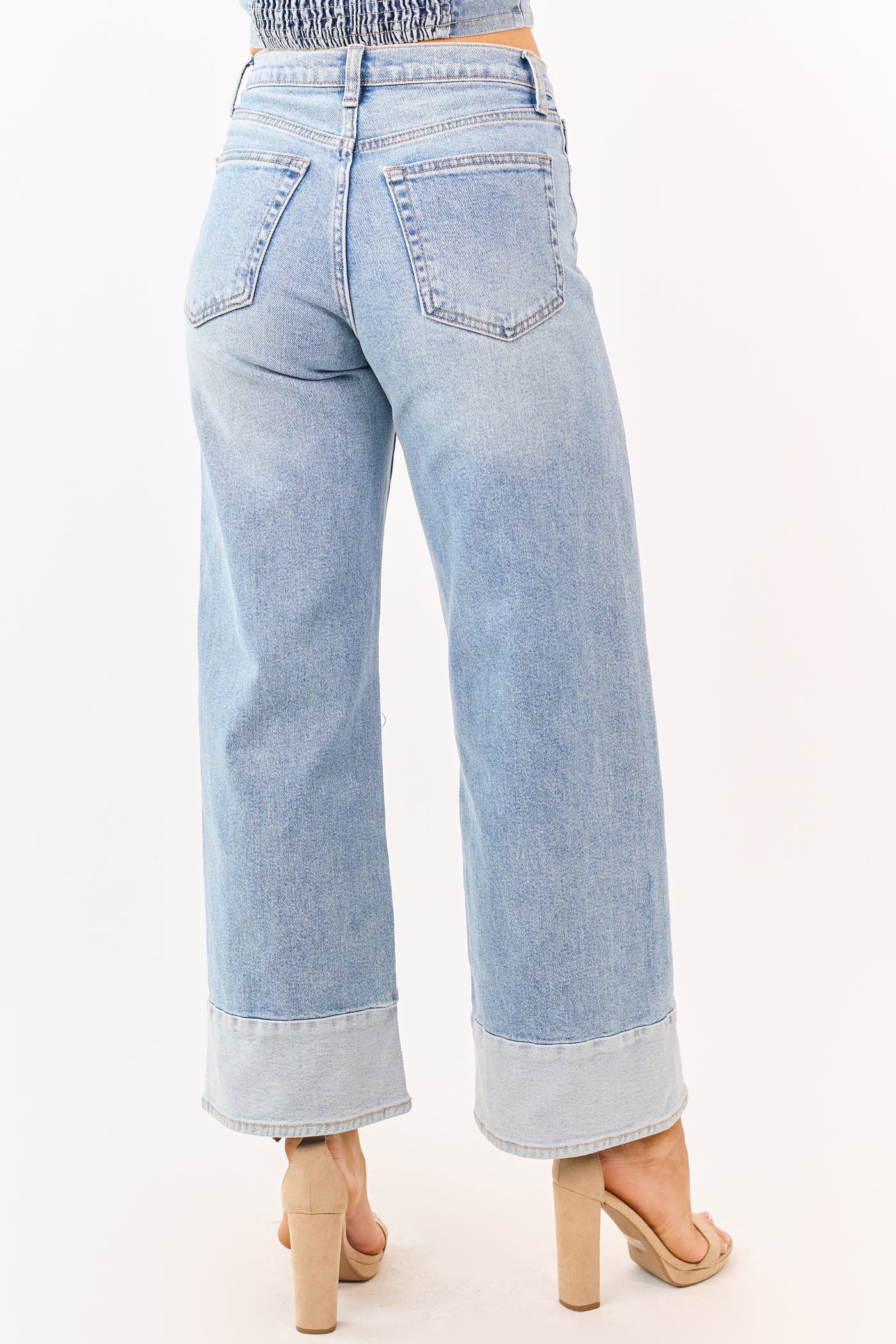 Light Wash Two Toned Hem Stretchy Wide Leg Jeans