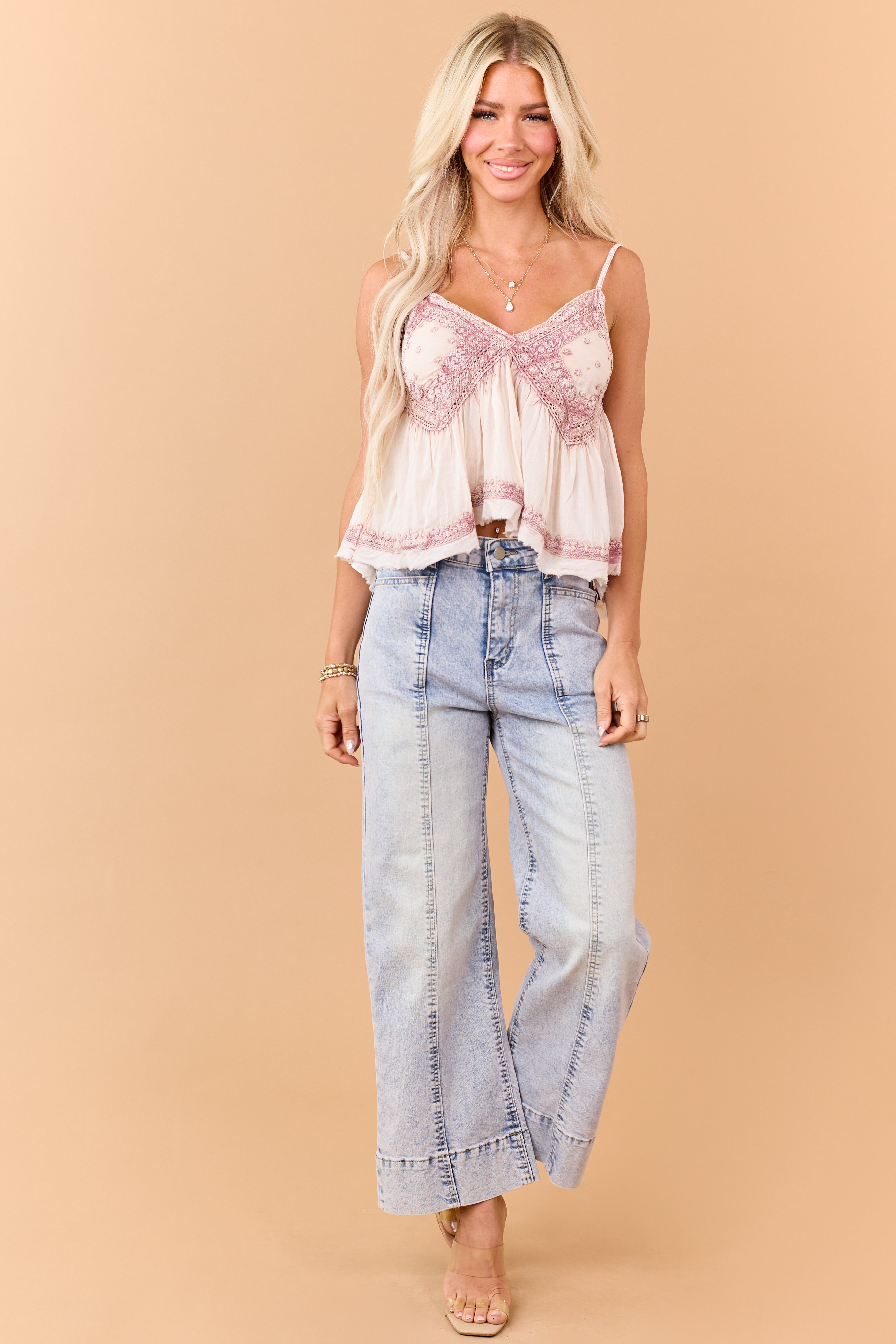 Light Wash Wide Leg Crop Stretch Jeans
