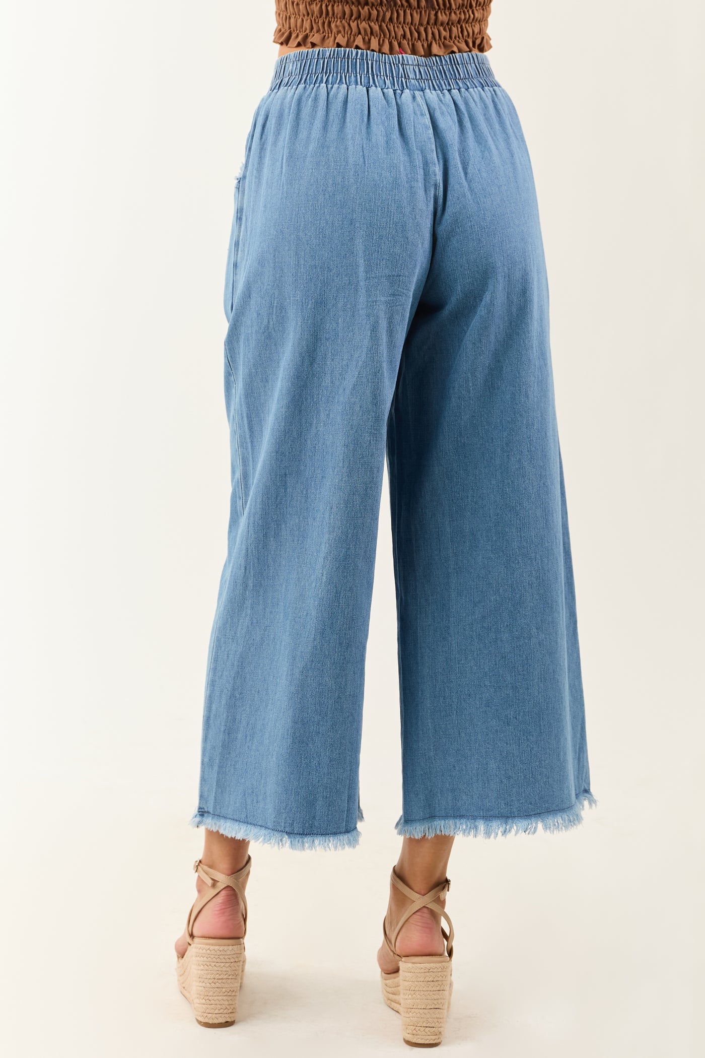 Light Wash Wide Leg Cropped Chambray Pants